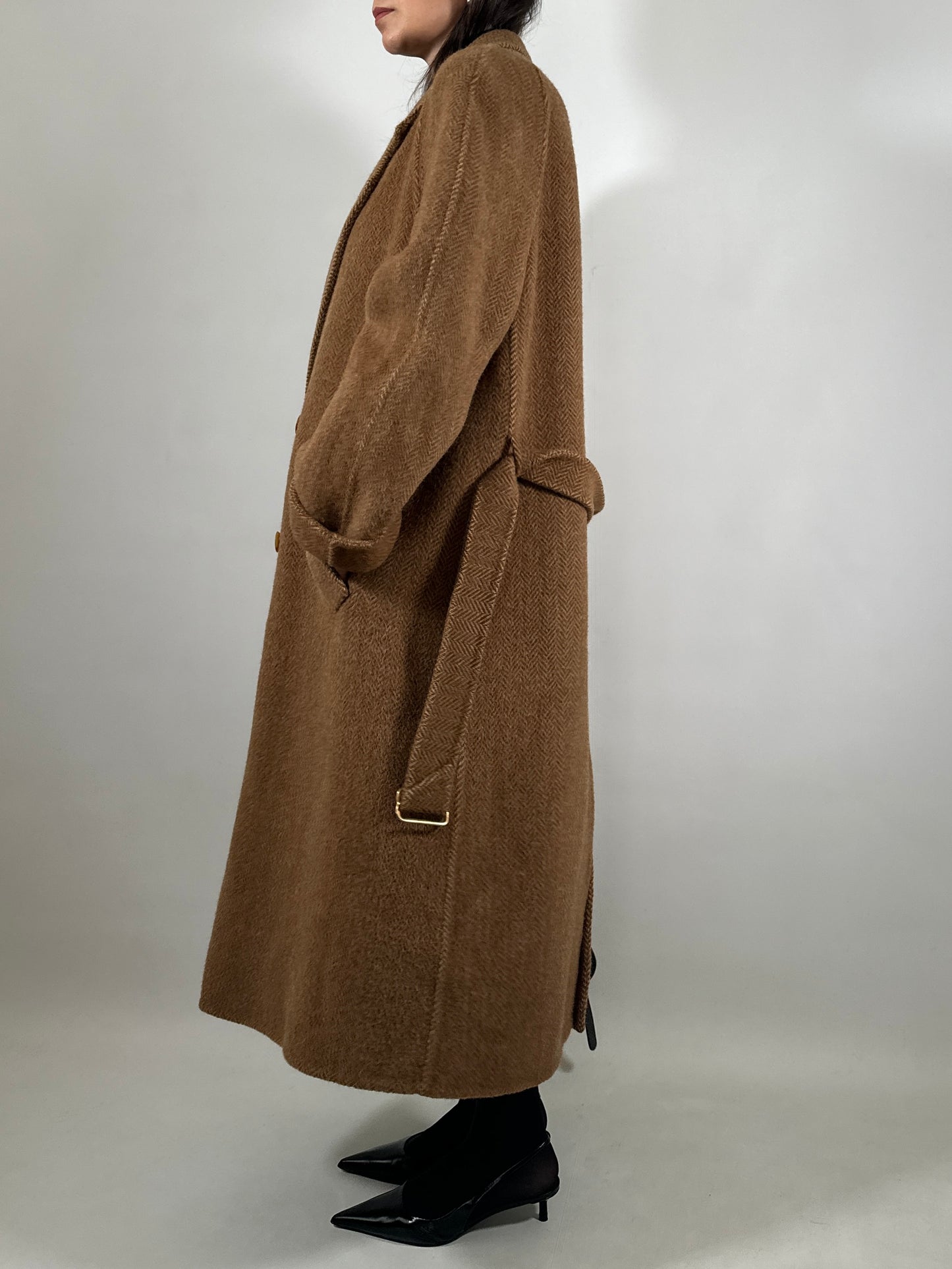 Oversized Herringbone Belted Coat