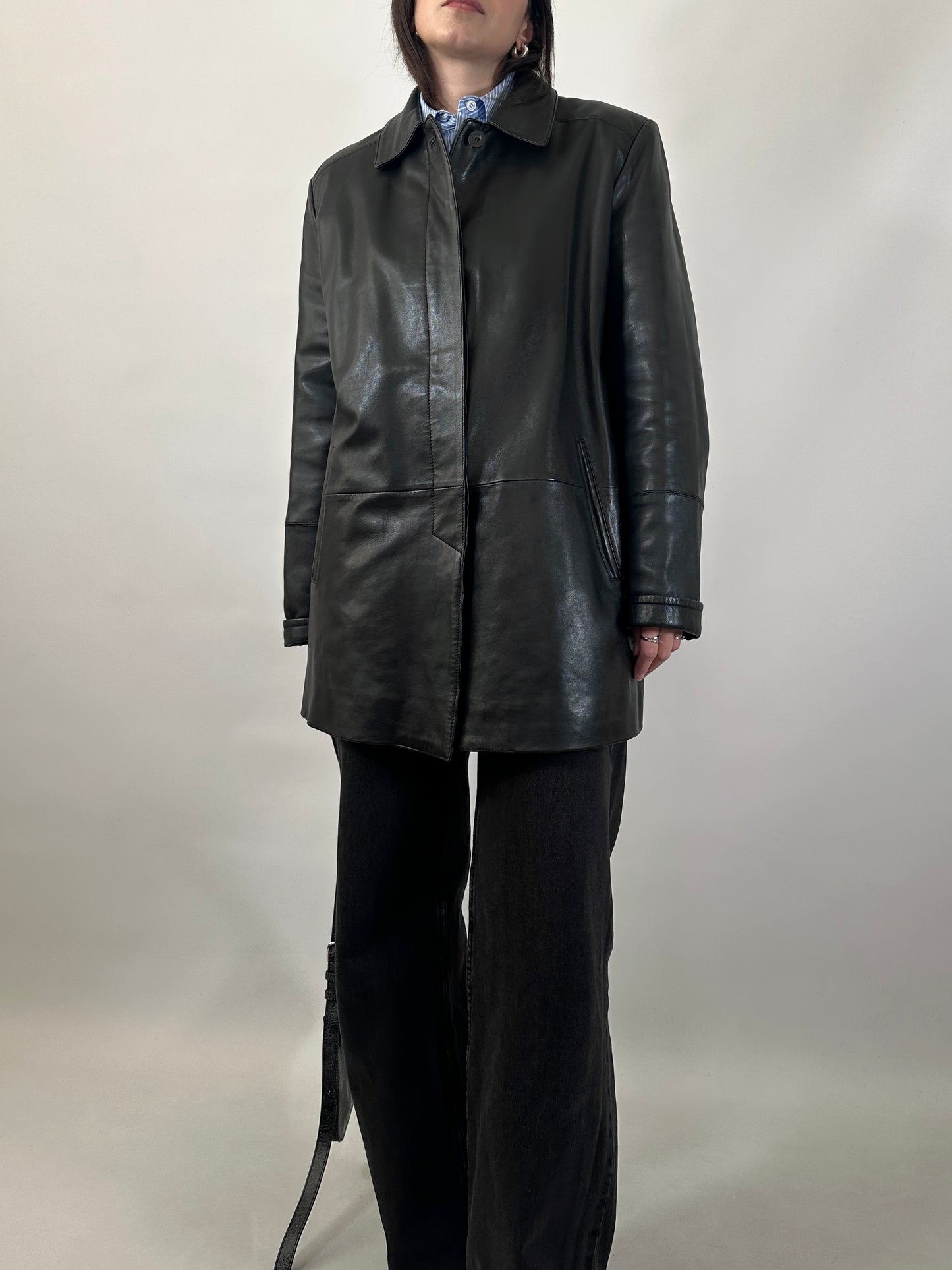 Minimal Black Leather Coat