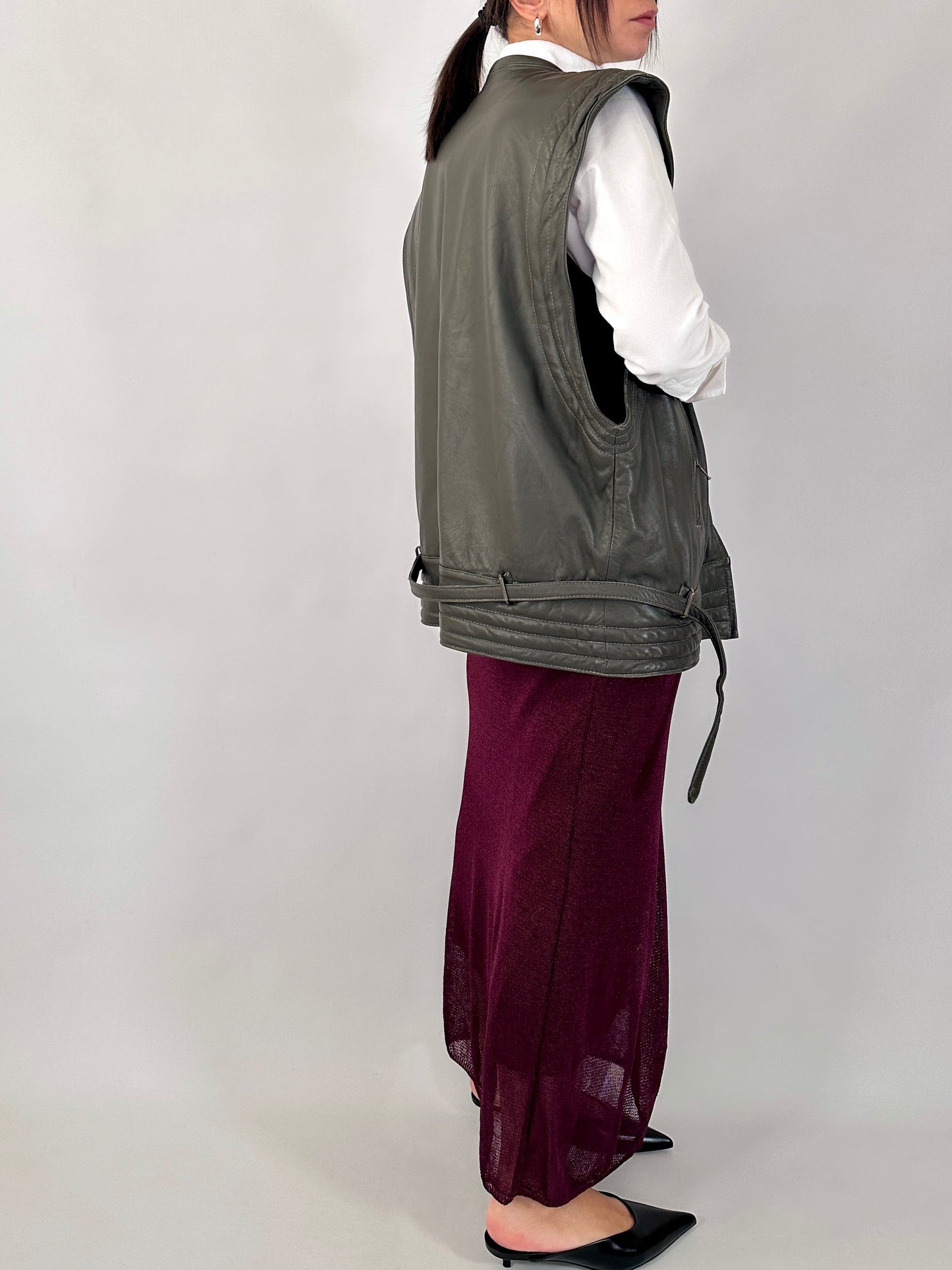 Grey genuine leather vintage vest