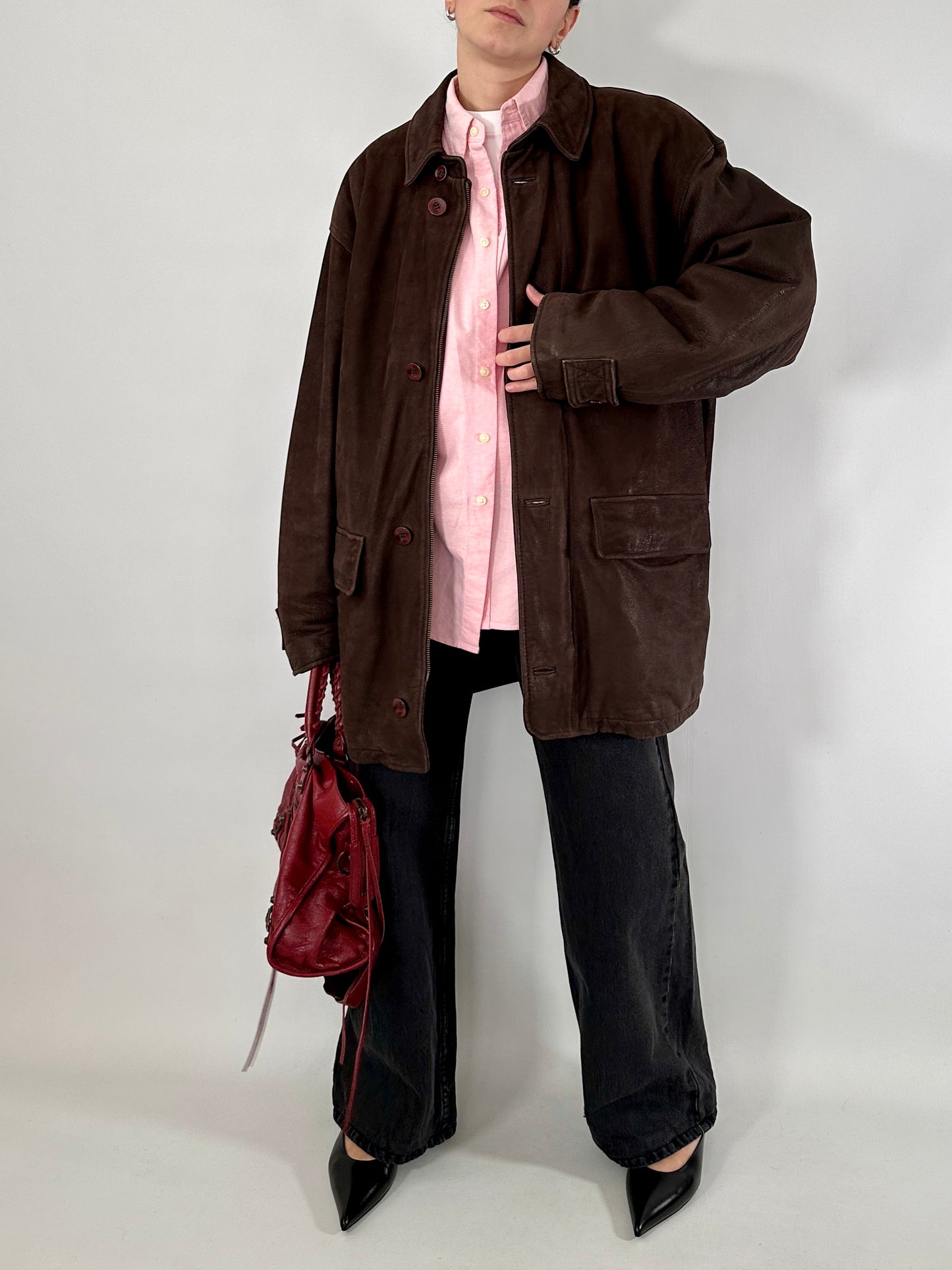 Chocolate nabuk leather jacket