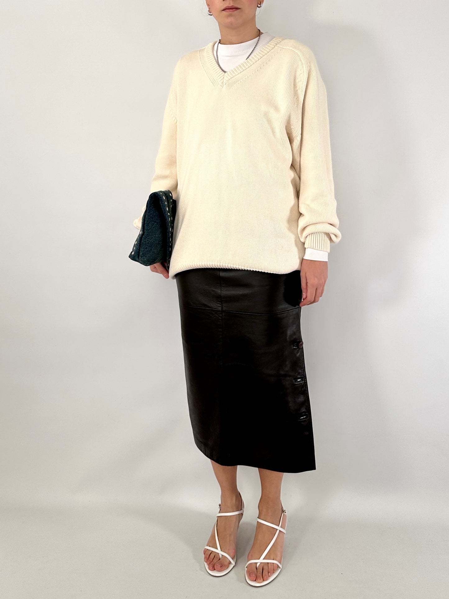 Brown soft leather pencil skirt