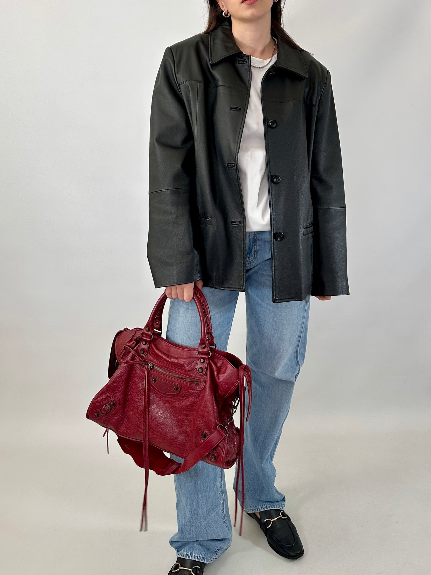 Vintage genuine leather boxy jacket