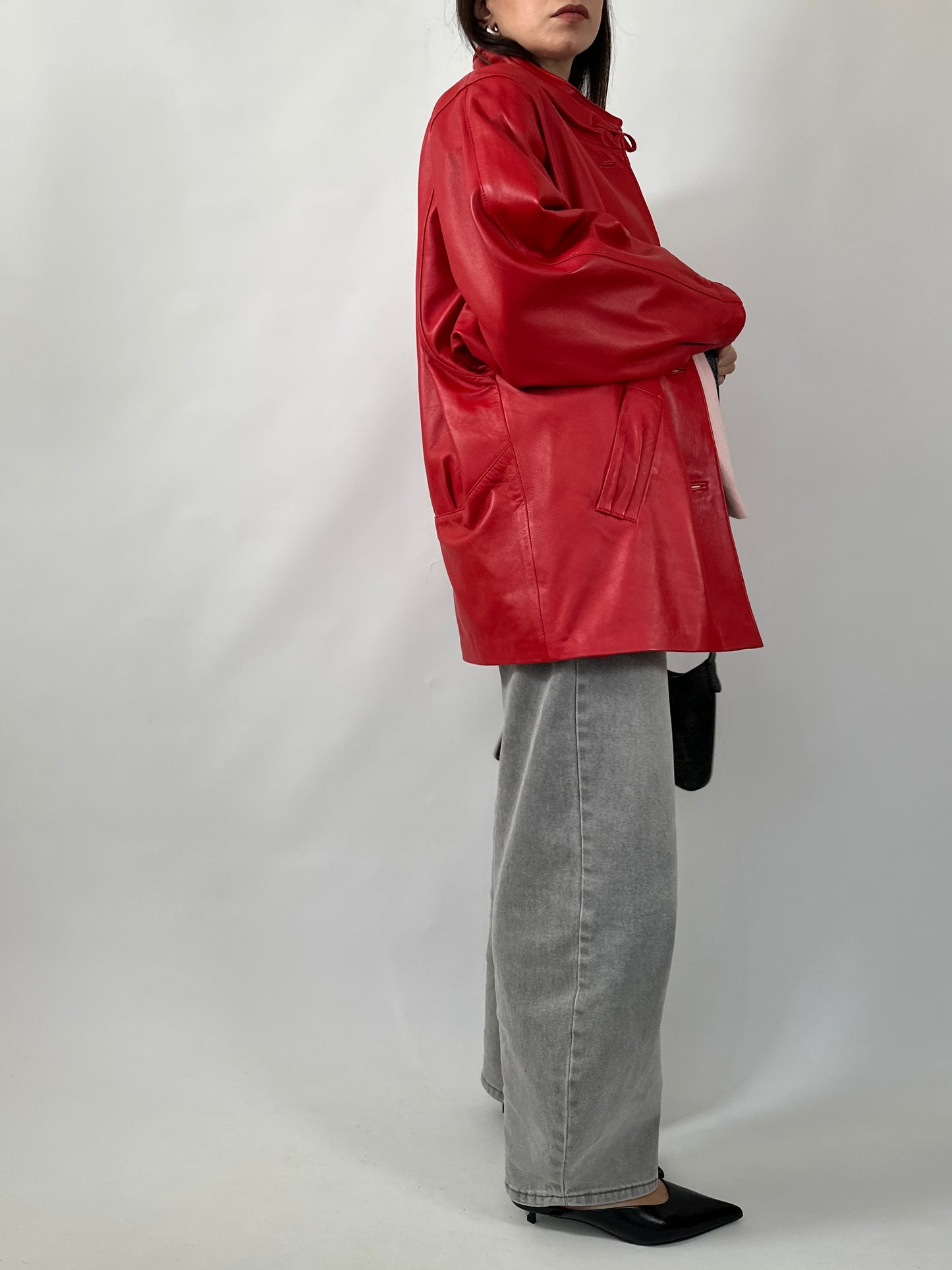 Vintage Red Leather Statement Jacket