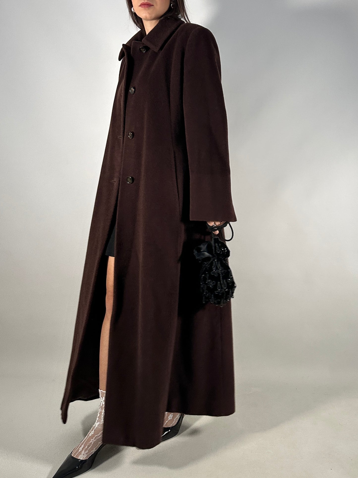 Vintage Extra Long Brown Piacenza Wool Coat