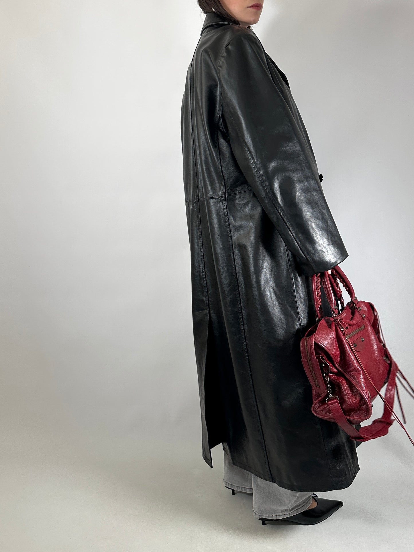 Extra long genuine leather coat