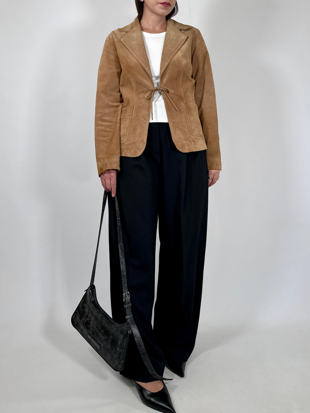 Tan Suede Tie-Front Blazer