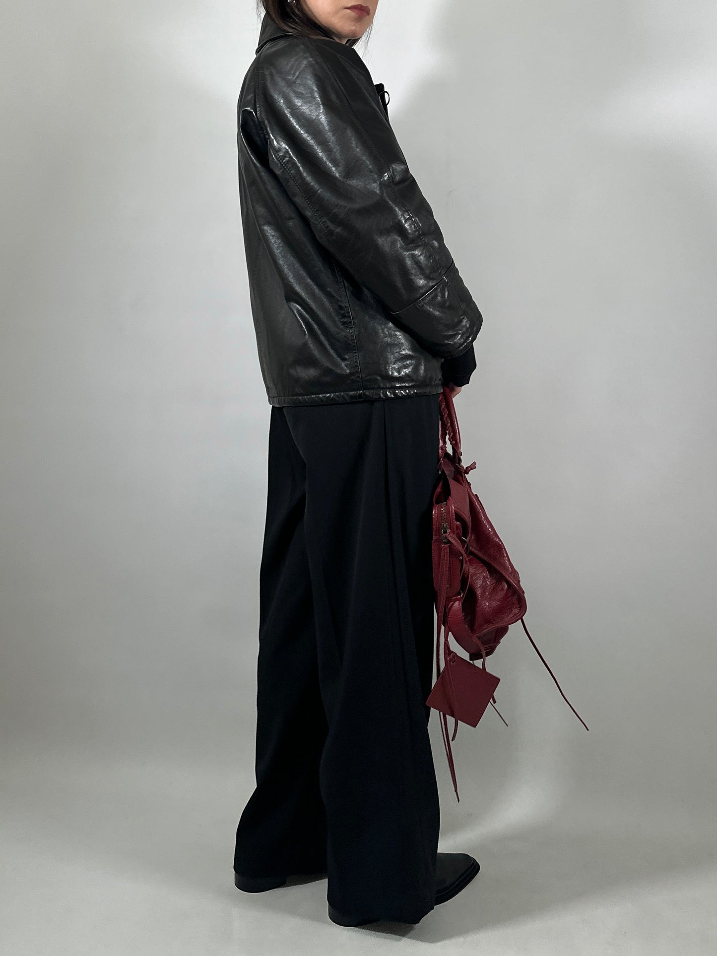 Hook Closure Leather Jacket