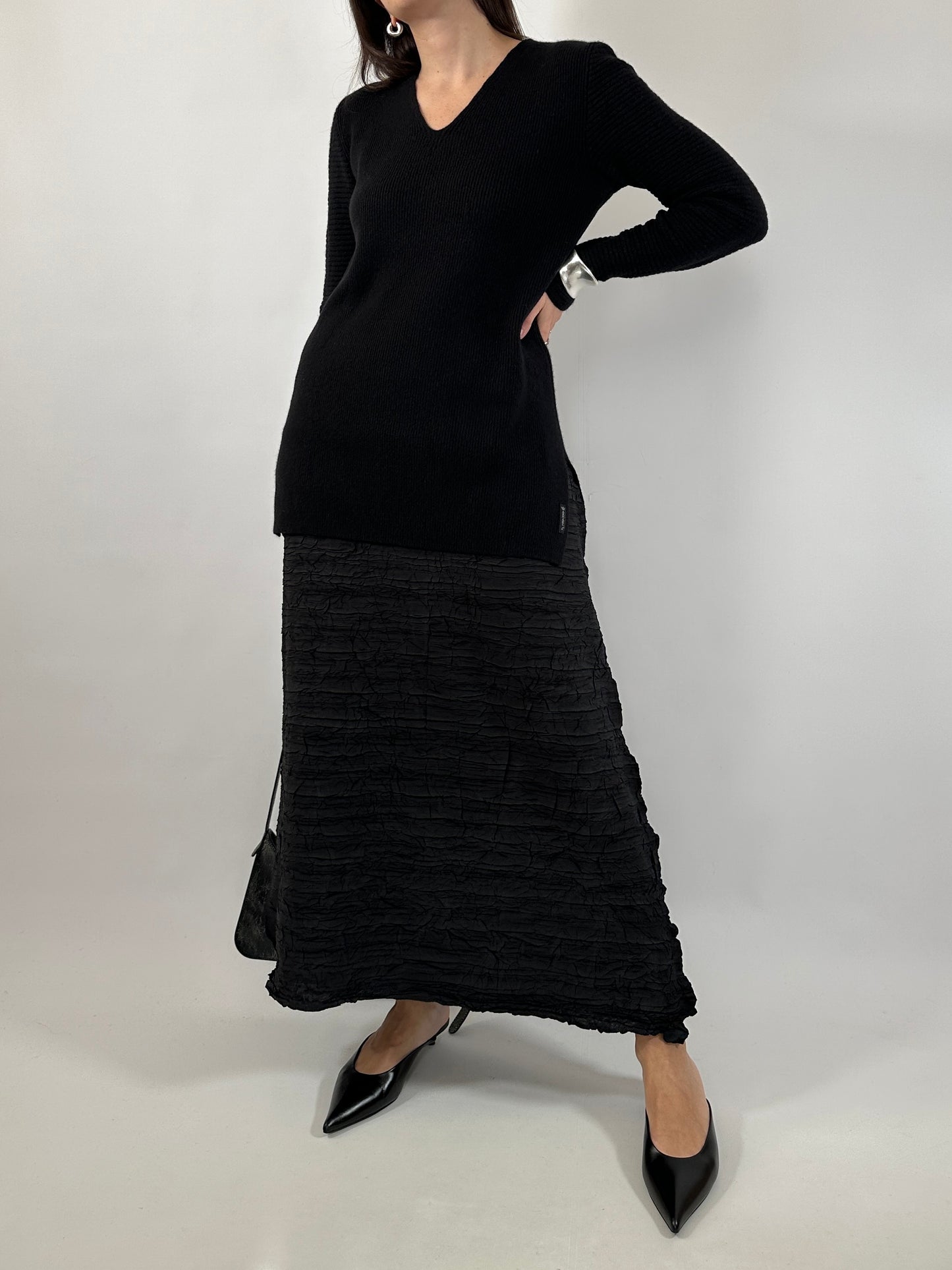 Black Crinkled Maxi Skirt