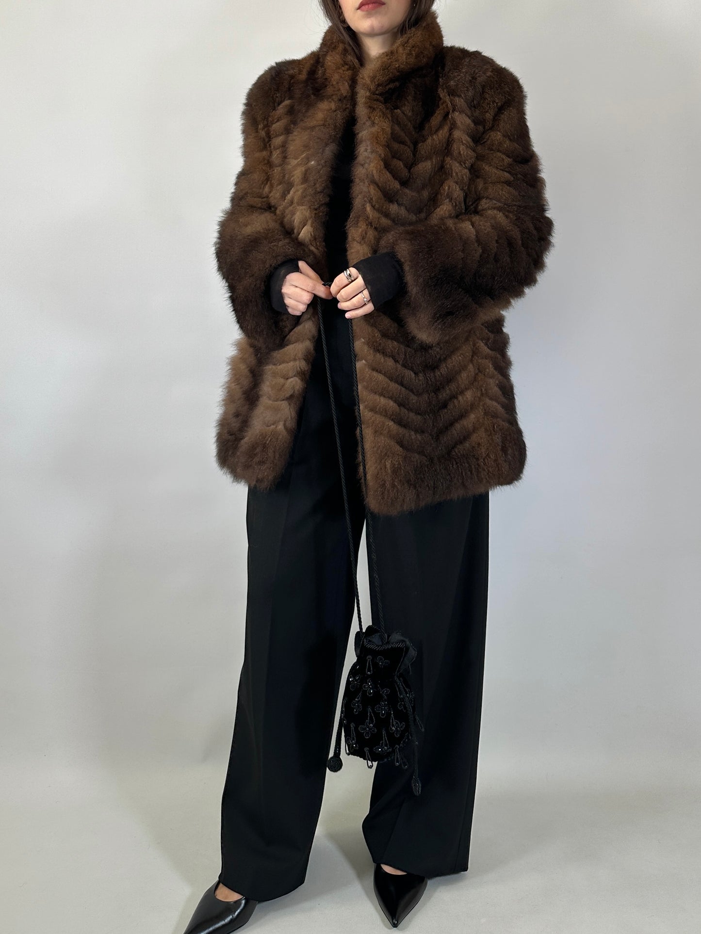 Vintage Chevron Fur Coat