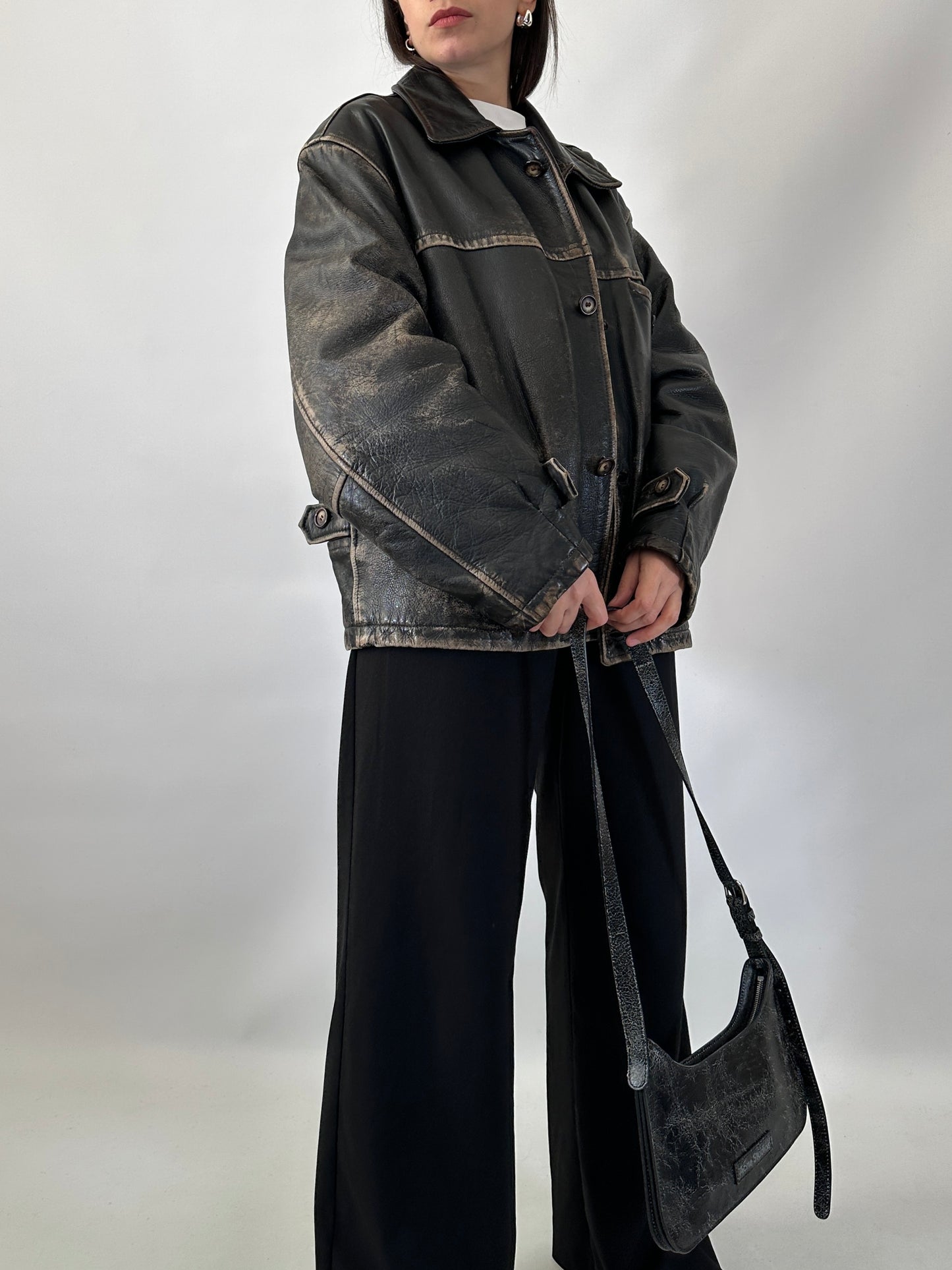 Distressed leather Harrington jacket