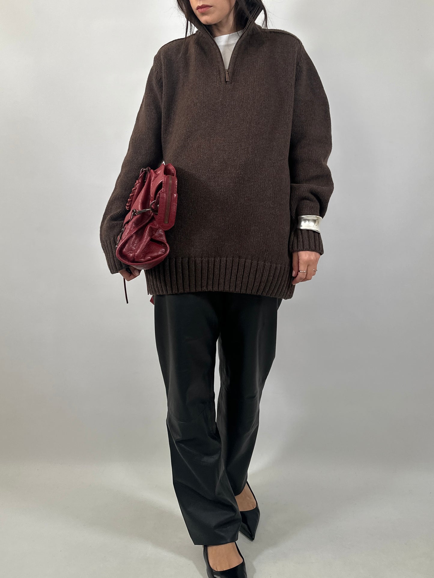 Brown Wool Half-Zip Sweater