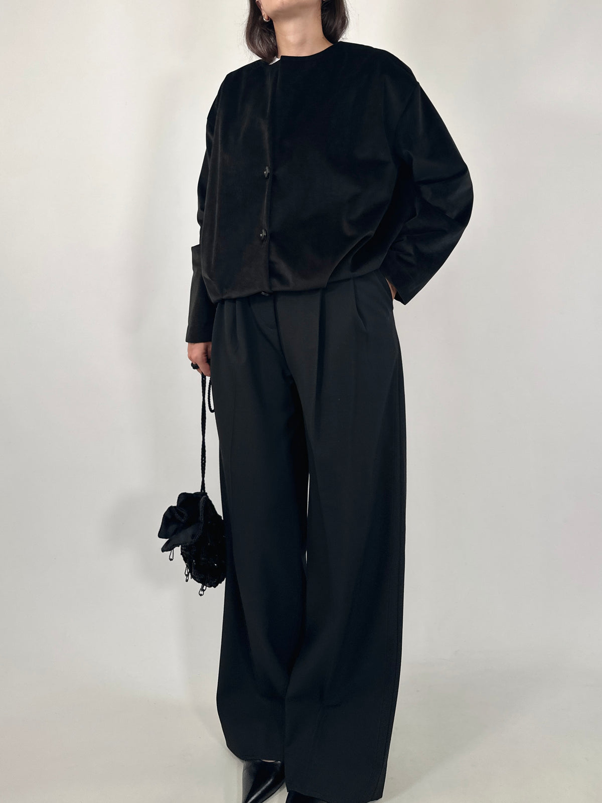Tailored Black Velvet Bomber