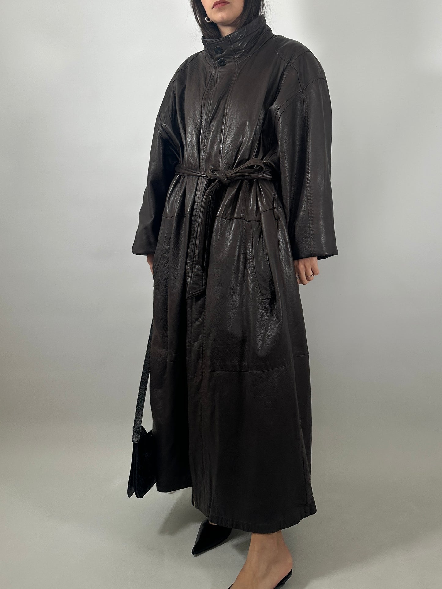 Vintage Soft Leather Funnel Neck Coat