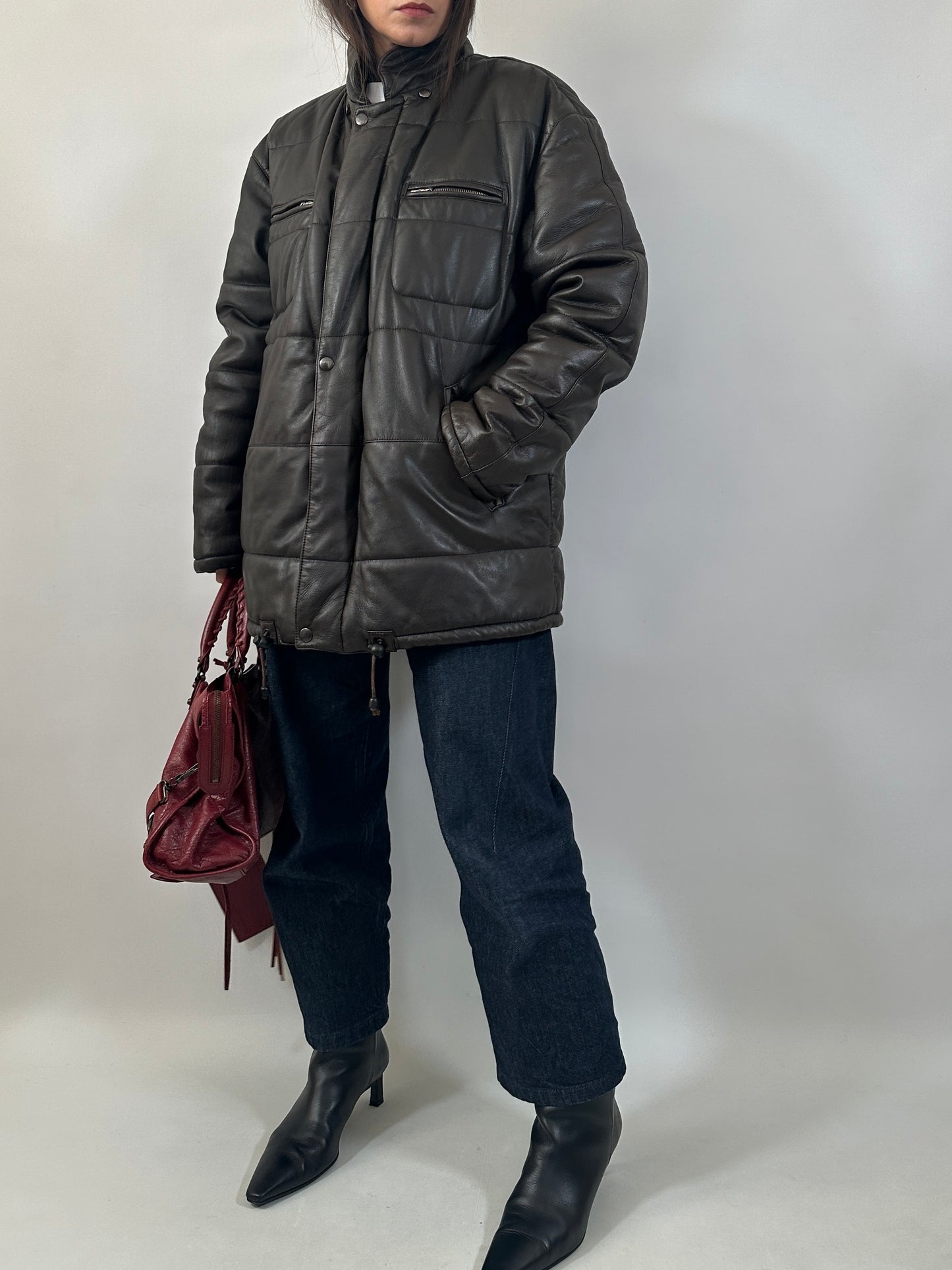 Dark Brown Quilted Leather Jacket