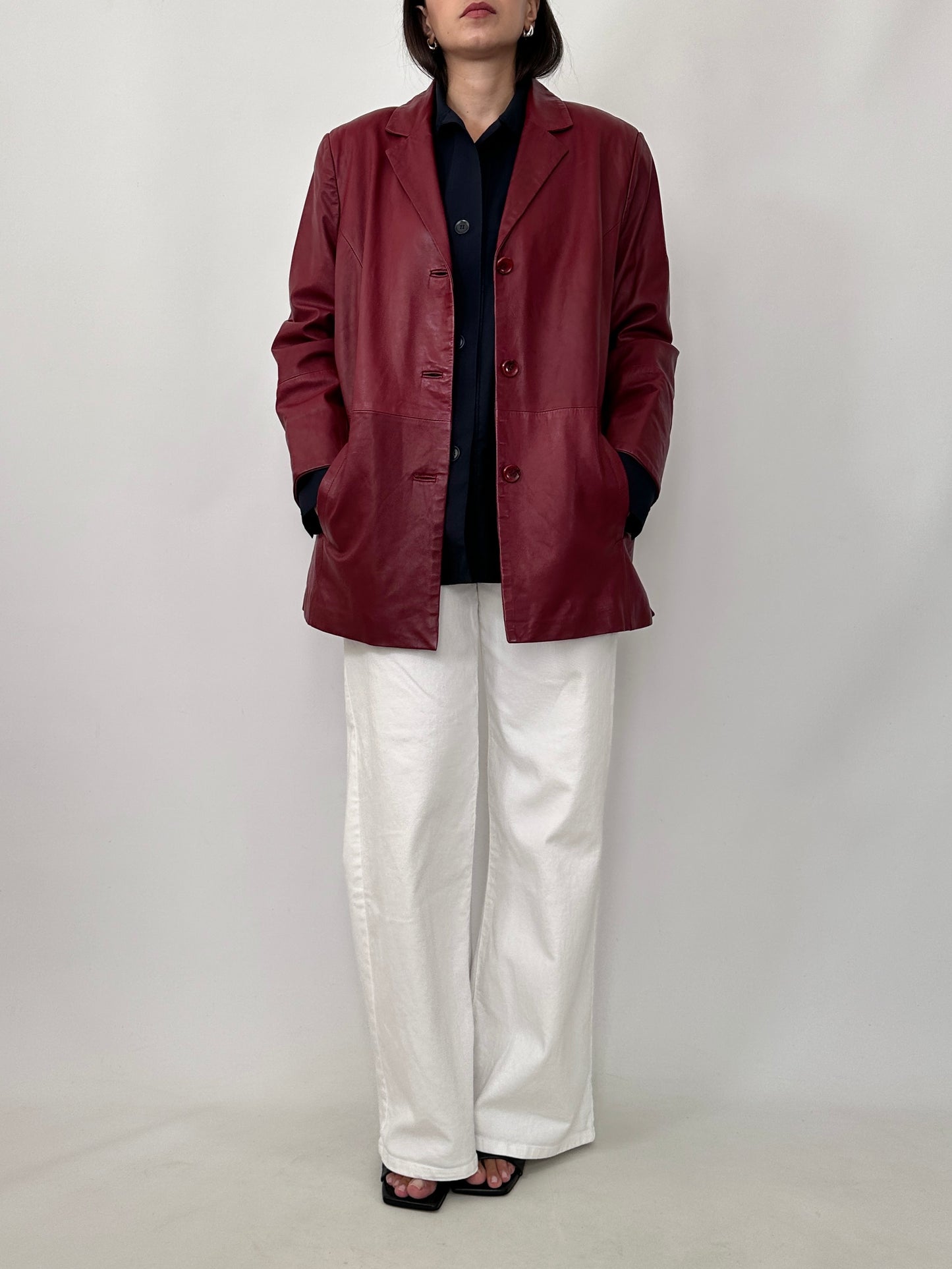 Vintage Burgundy Leather Blazer