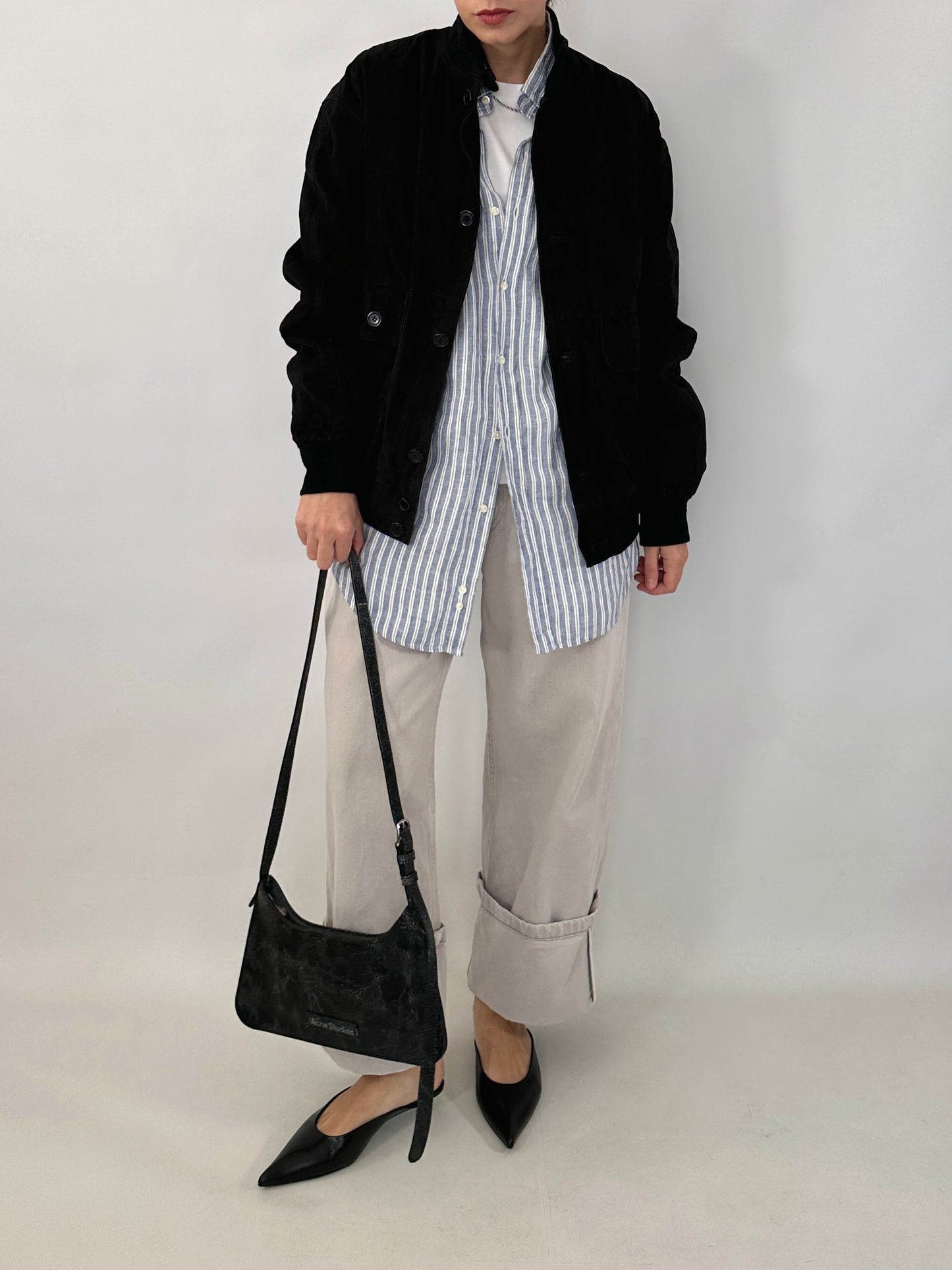 Vintage black bomber jacket in suede