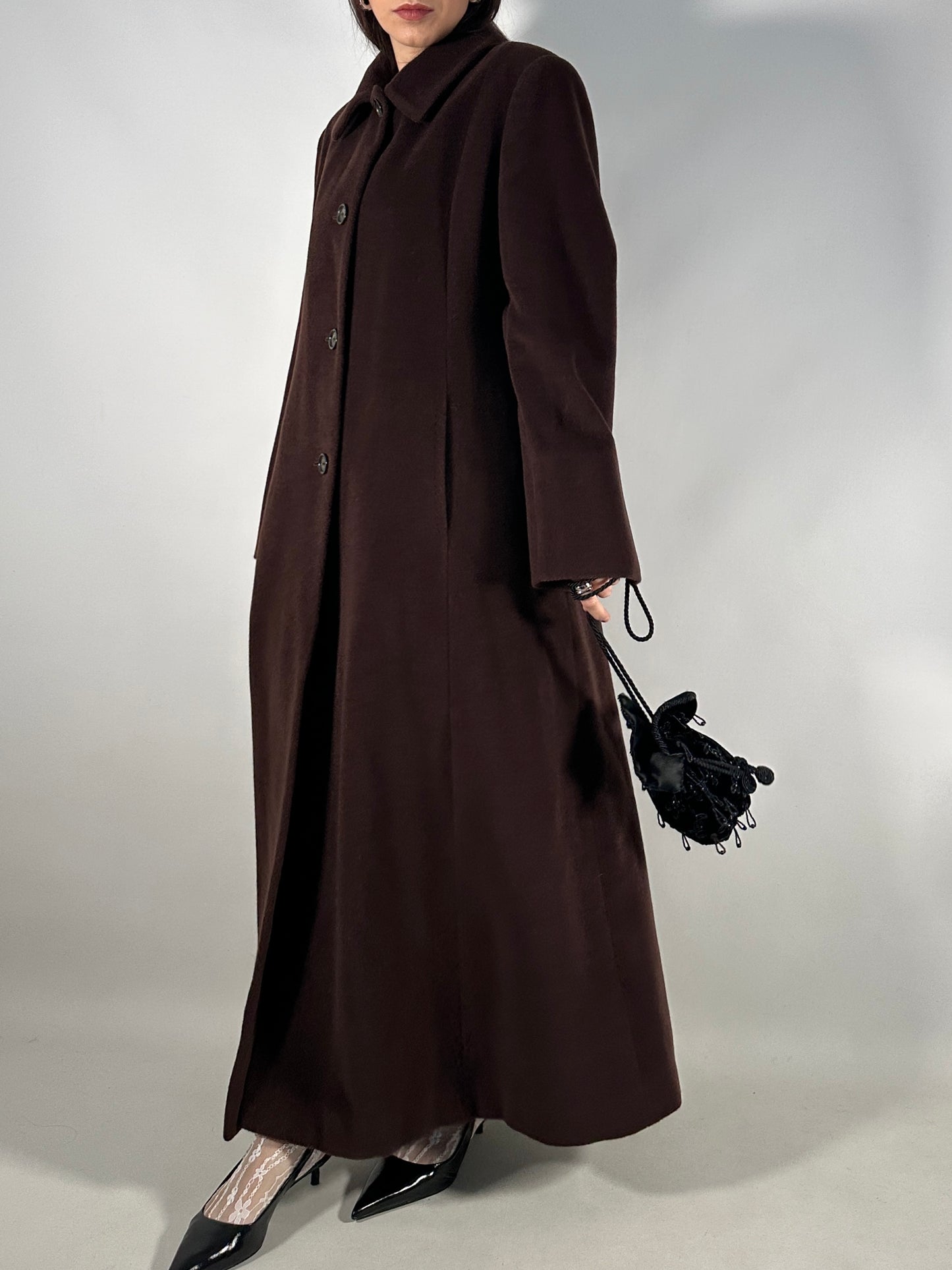Vintage Extra Long Brown Piacenza Wool Coat