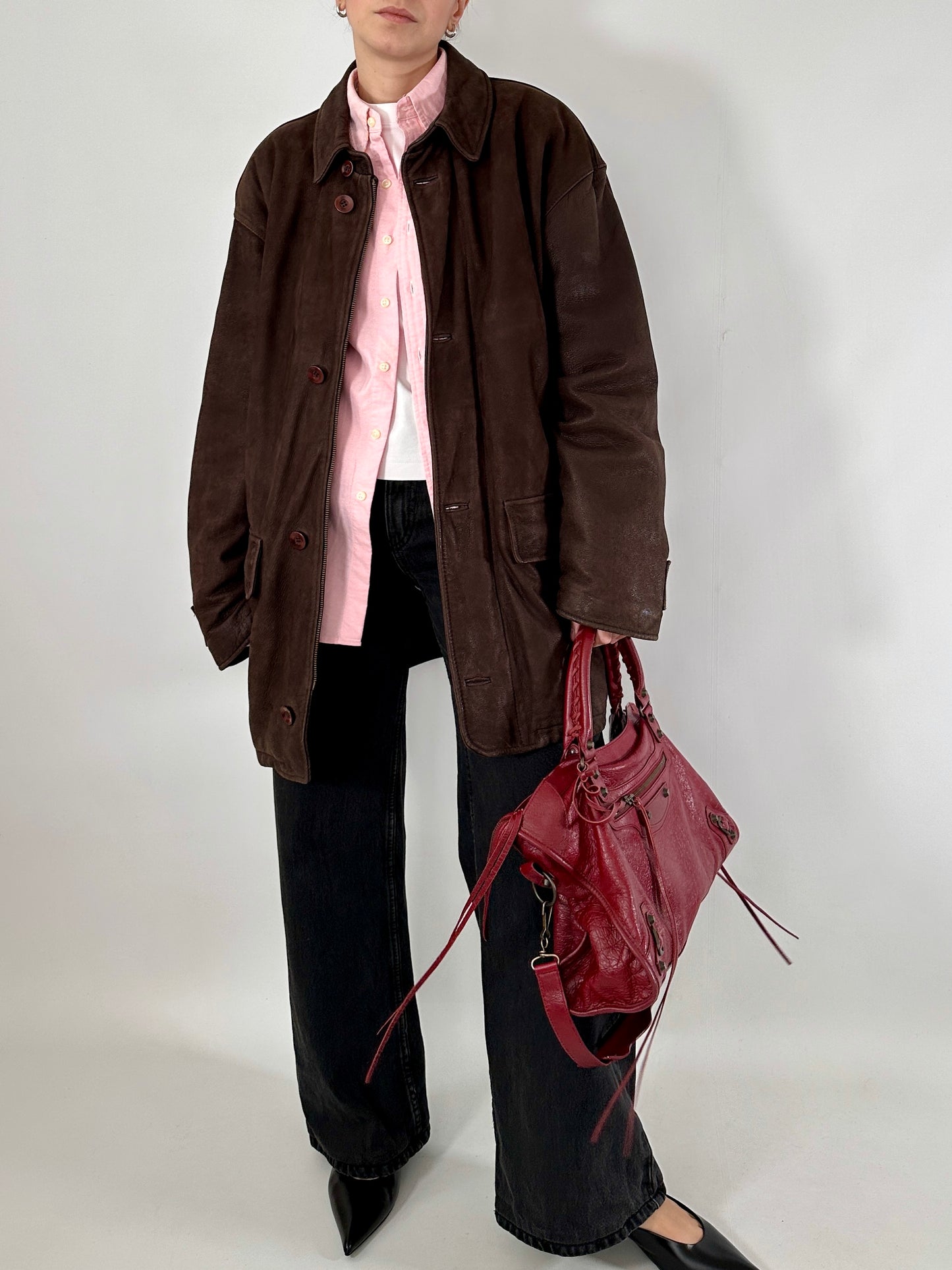 Chocolate nabuk leather jacket