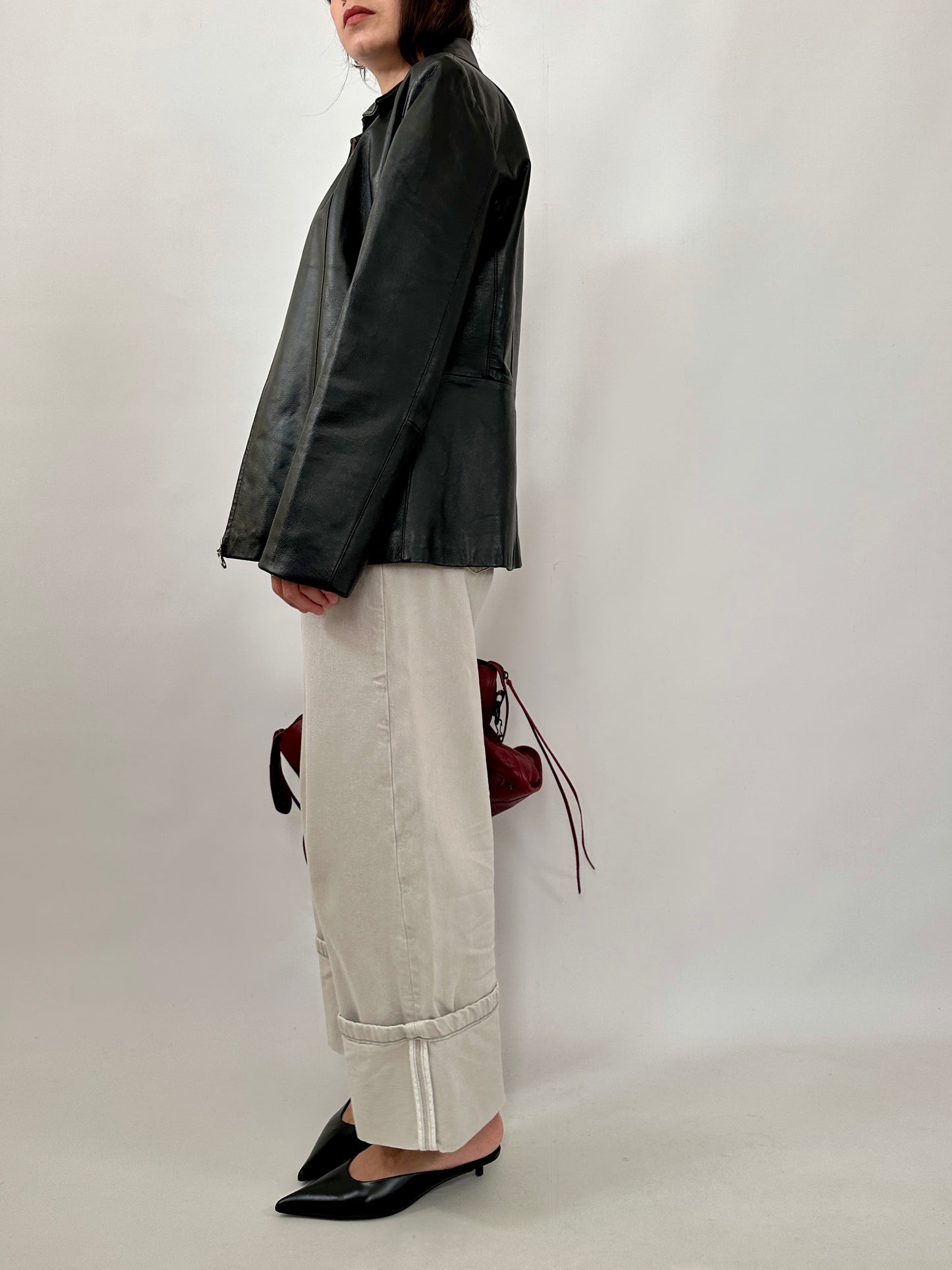 Minimal Black Leather Zip Jacket