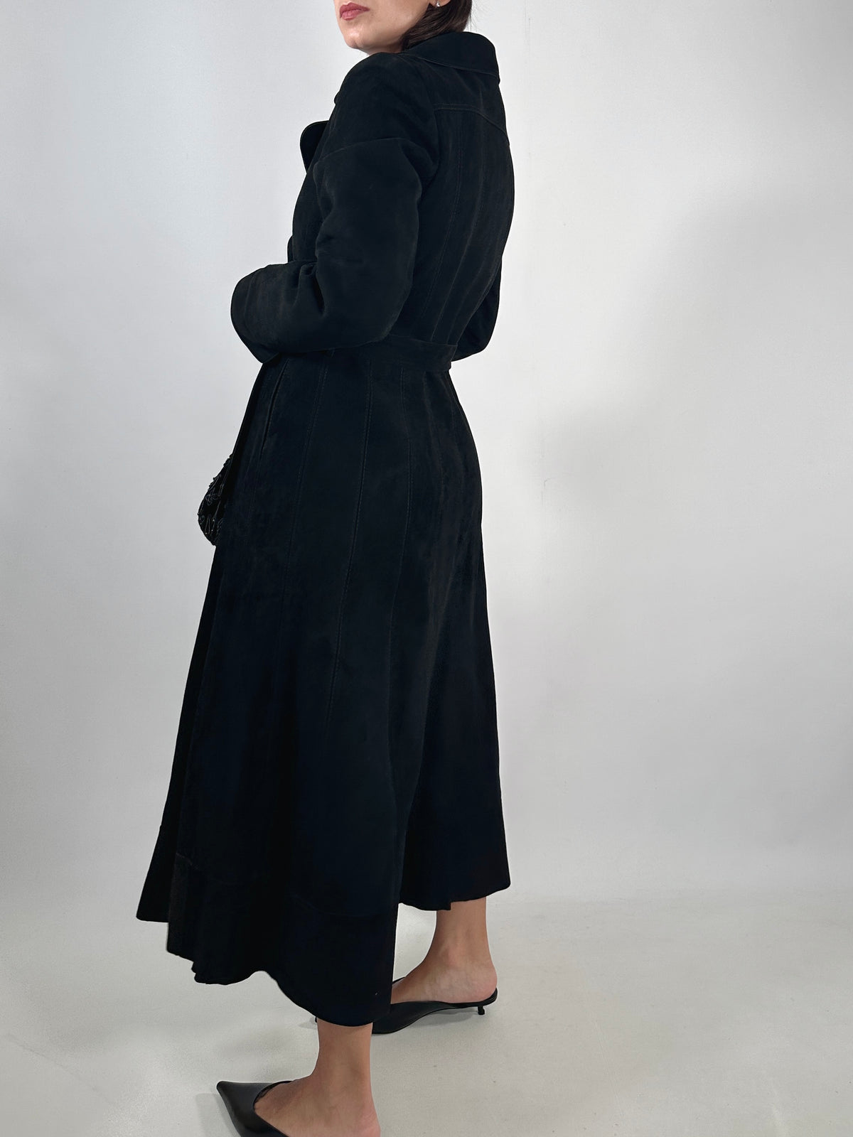 Suede Leather Belted Trench Coat