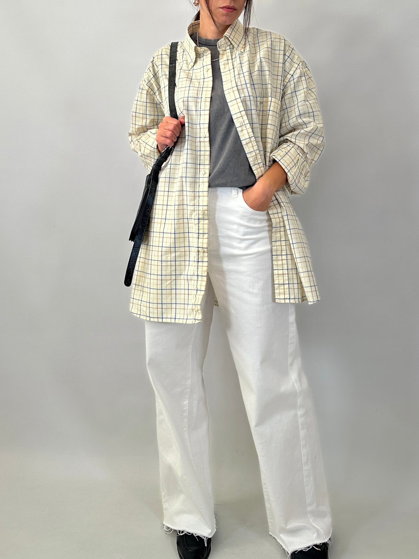 Butter yellow casual checked shirt