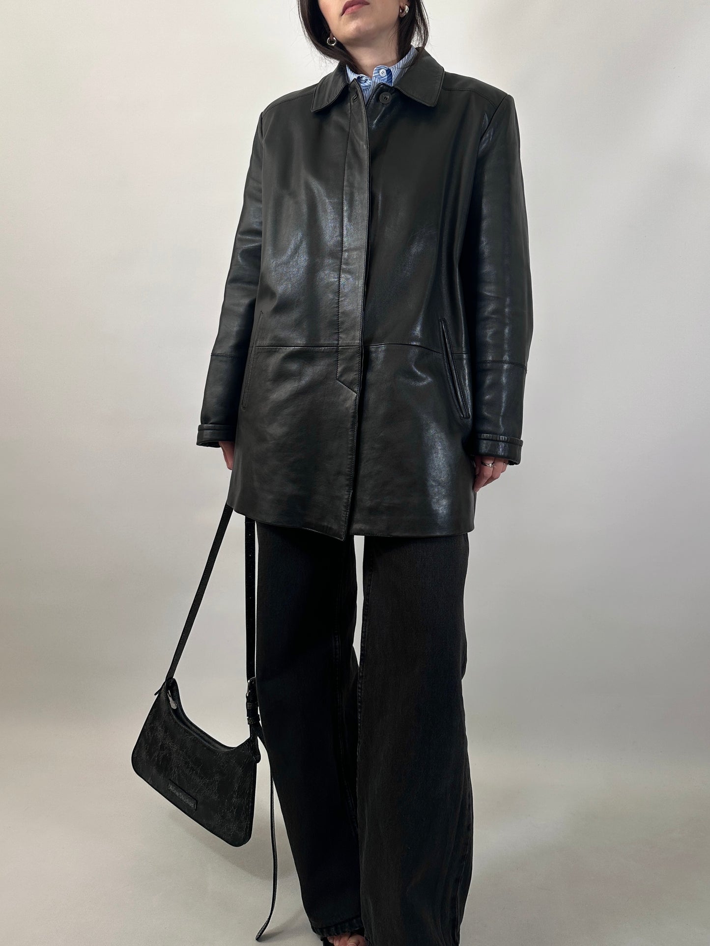 Minimal Black Leather Coat