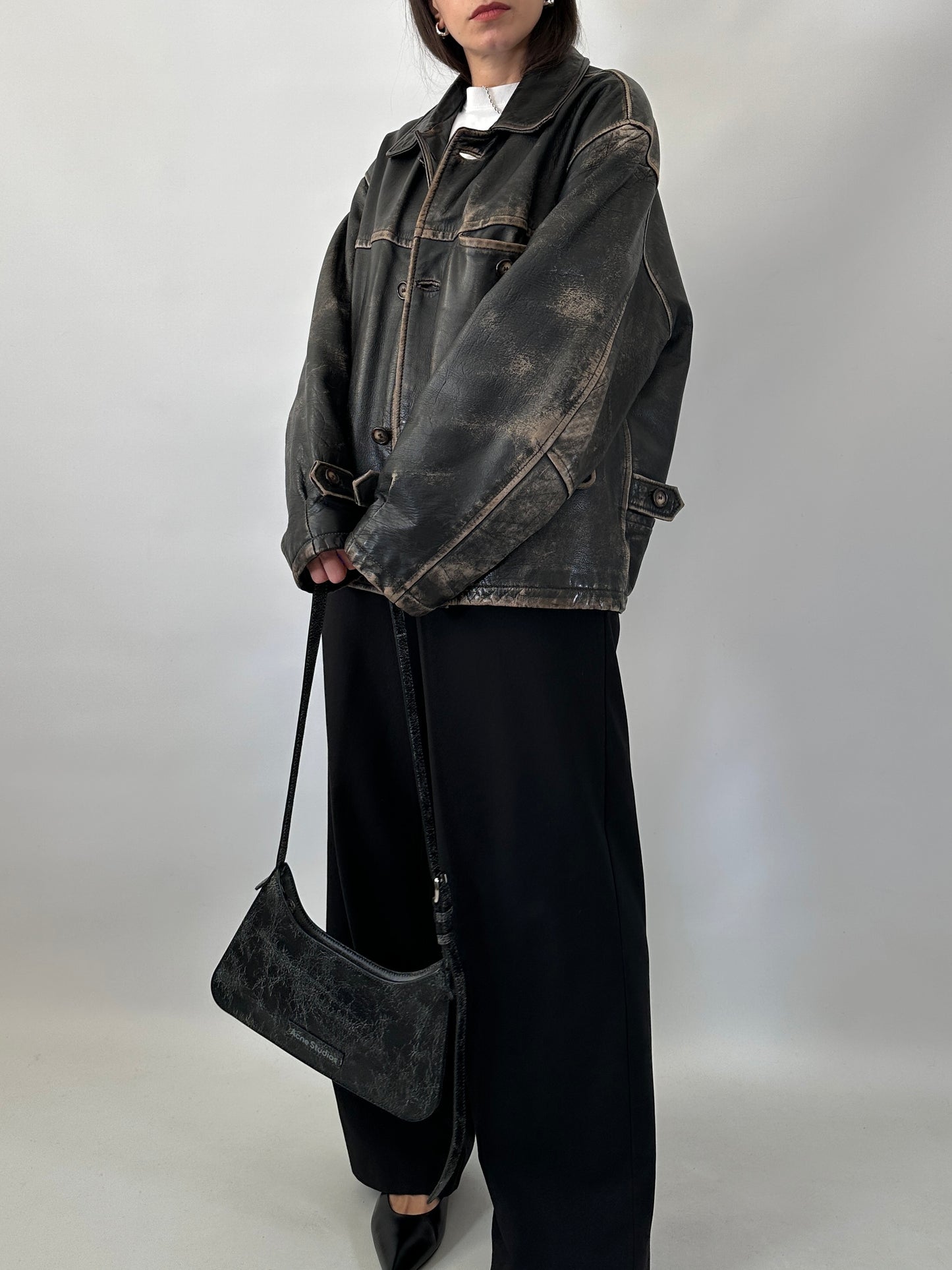 Distressed leather Harrington jacket