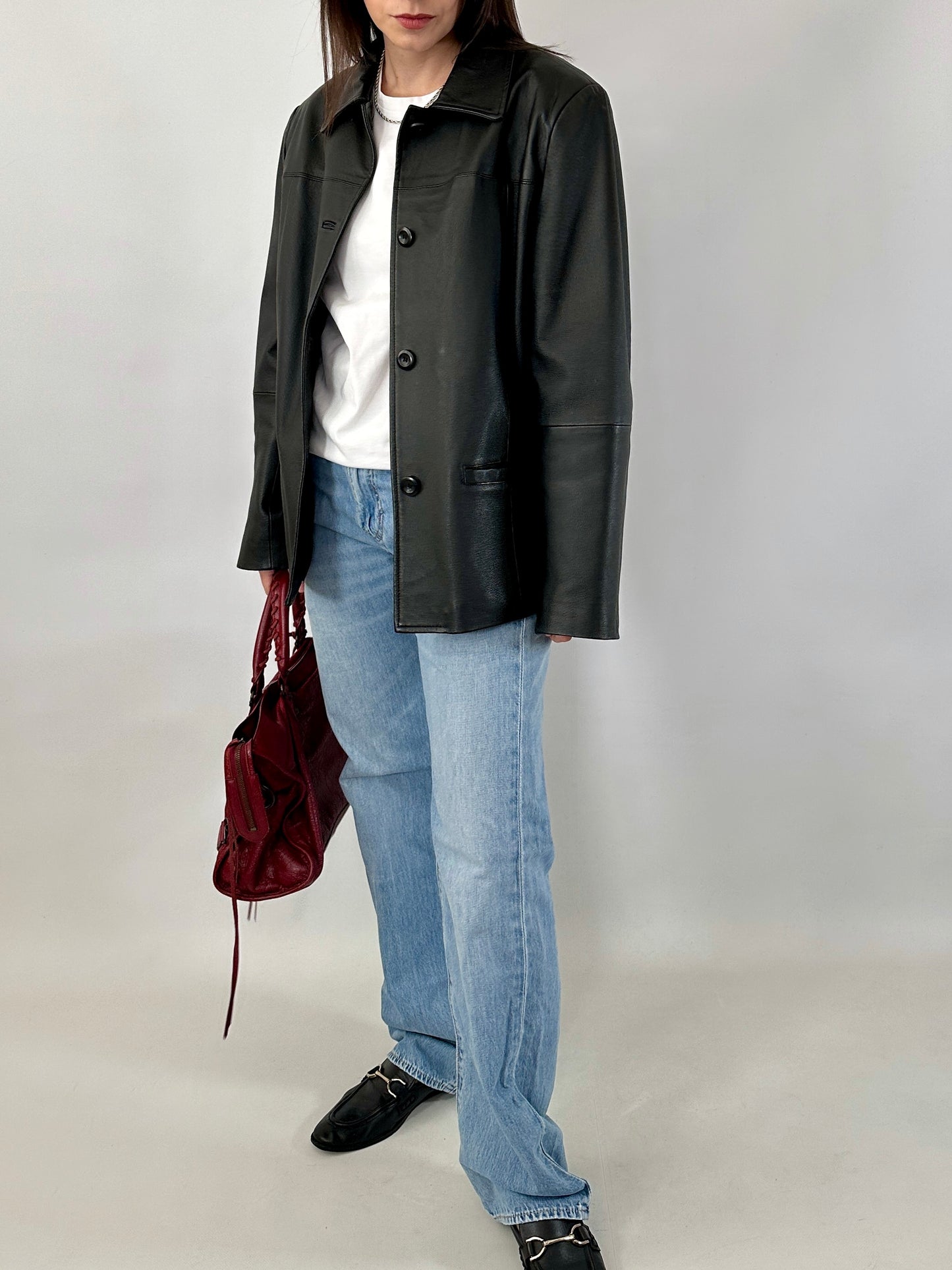 Vintage genuine leather boxy jacket