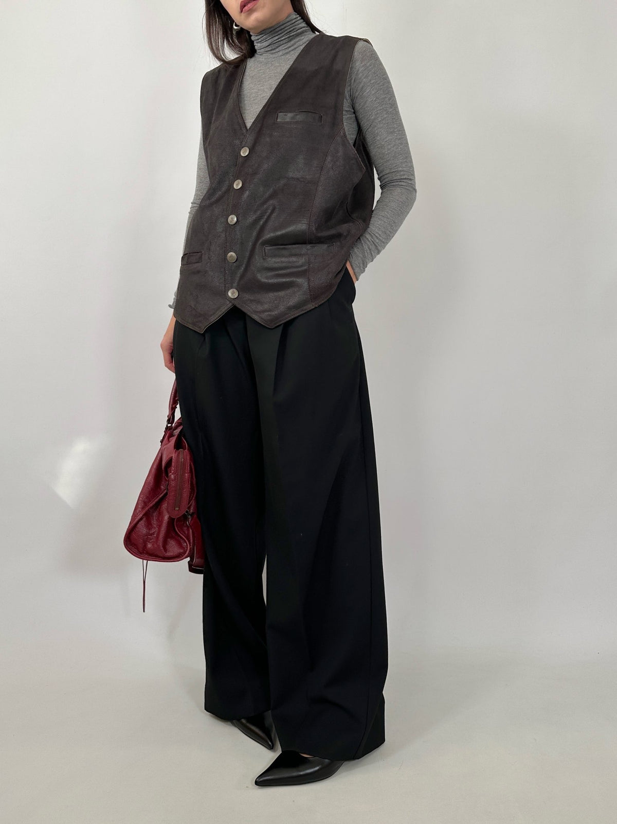Dark Brown Crackled Leather Vest