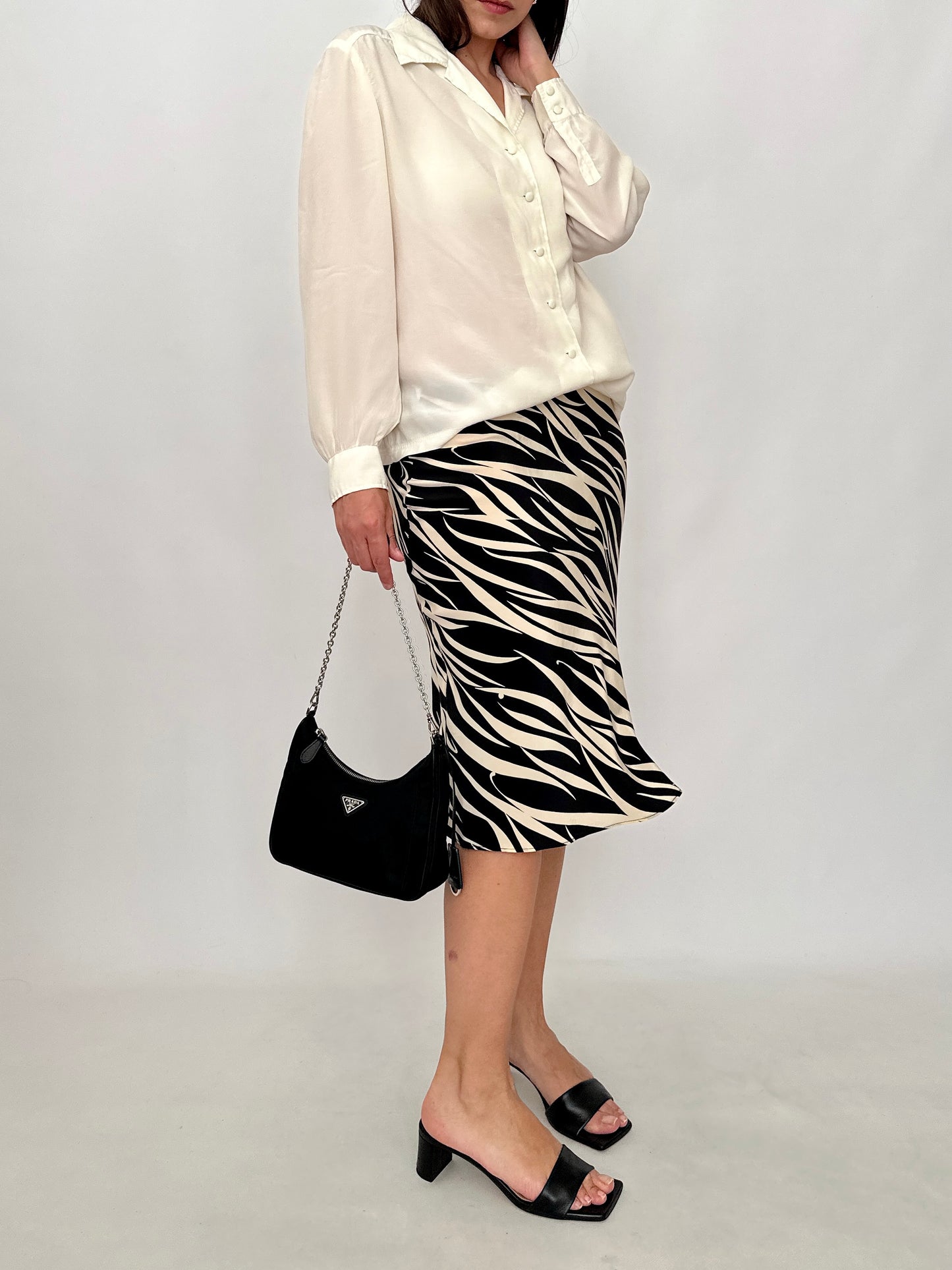 100% Silk Zebra Print Midi Skirt