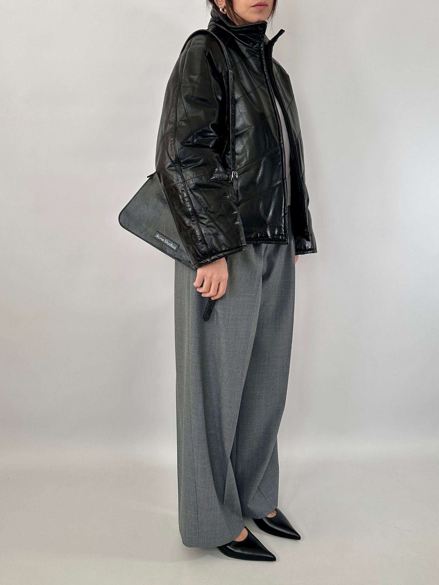 Quilted real leather jacket