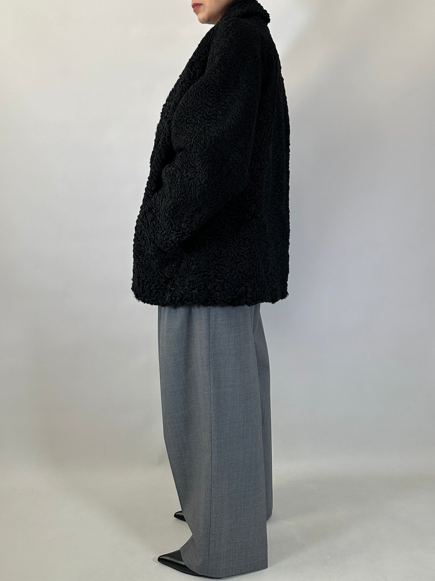Vintage Black Astrakhan Caban Coat