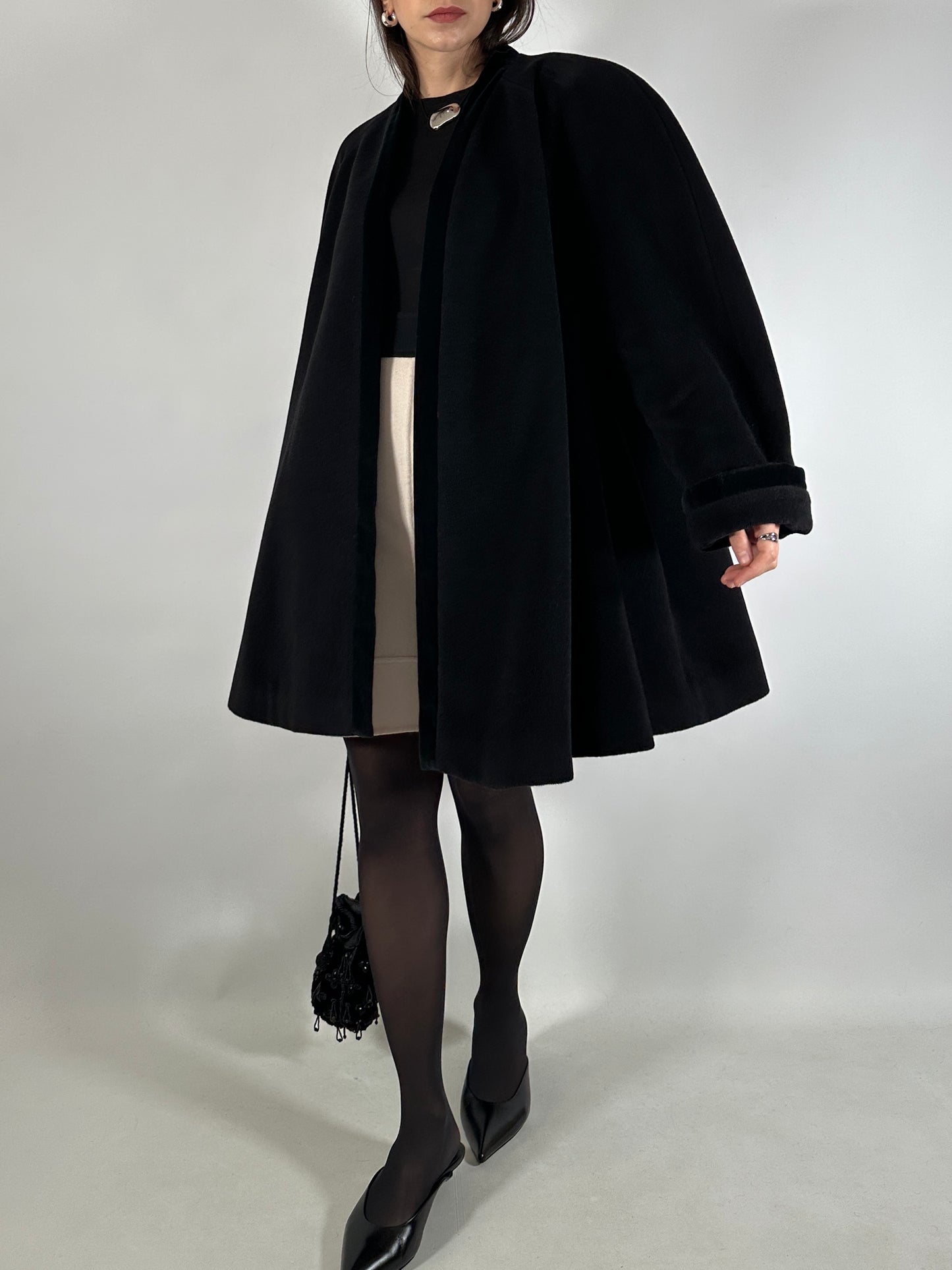 Vintage Ferré Wrap-Style Black Coat