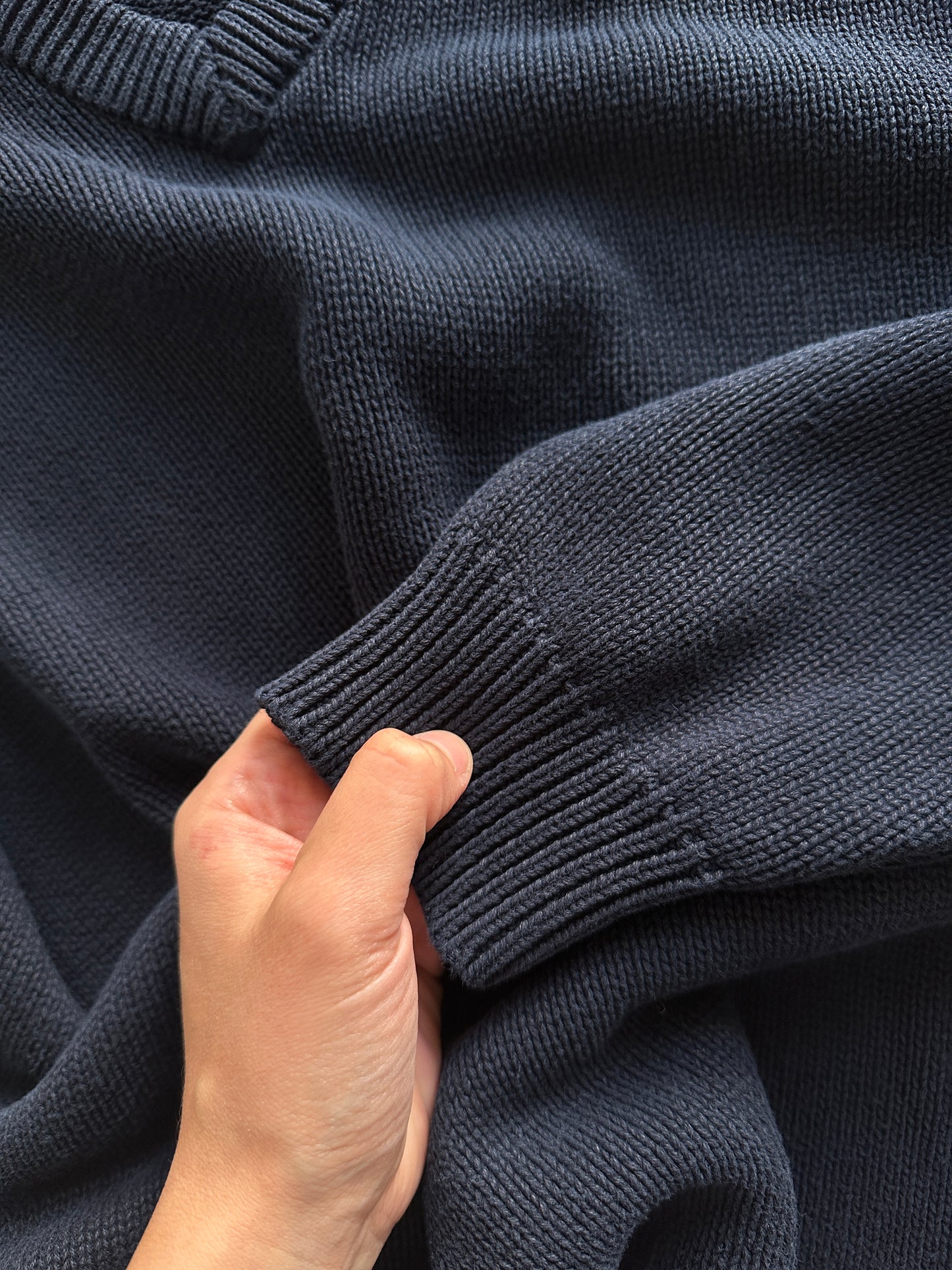 Navy Cotton V-Neck Sweater