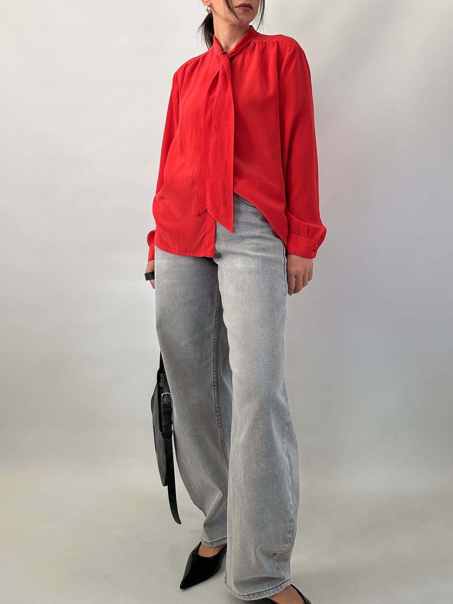 Vintage Red Silk Shirt with Bow