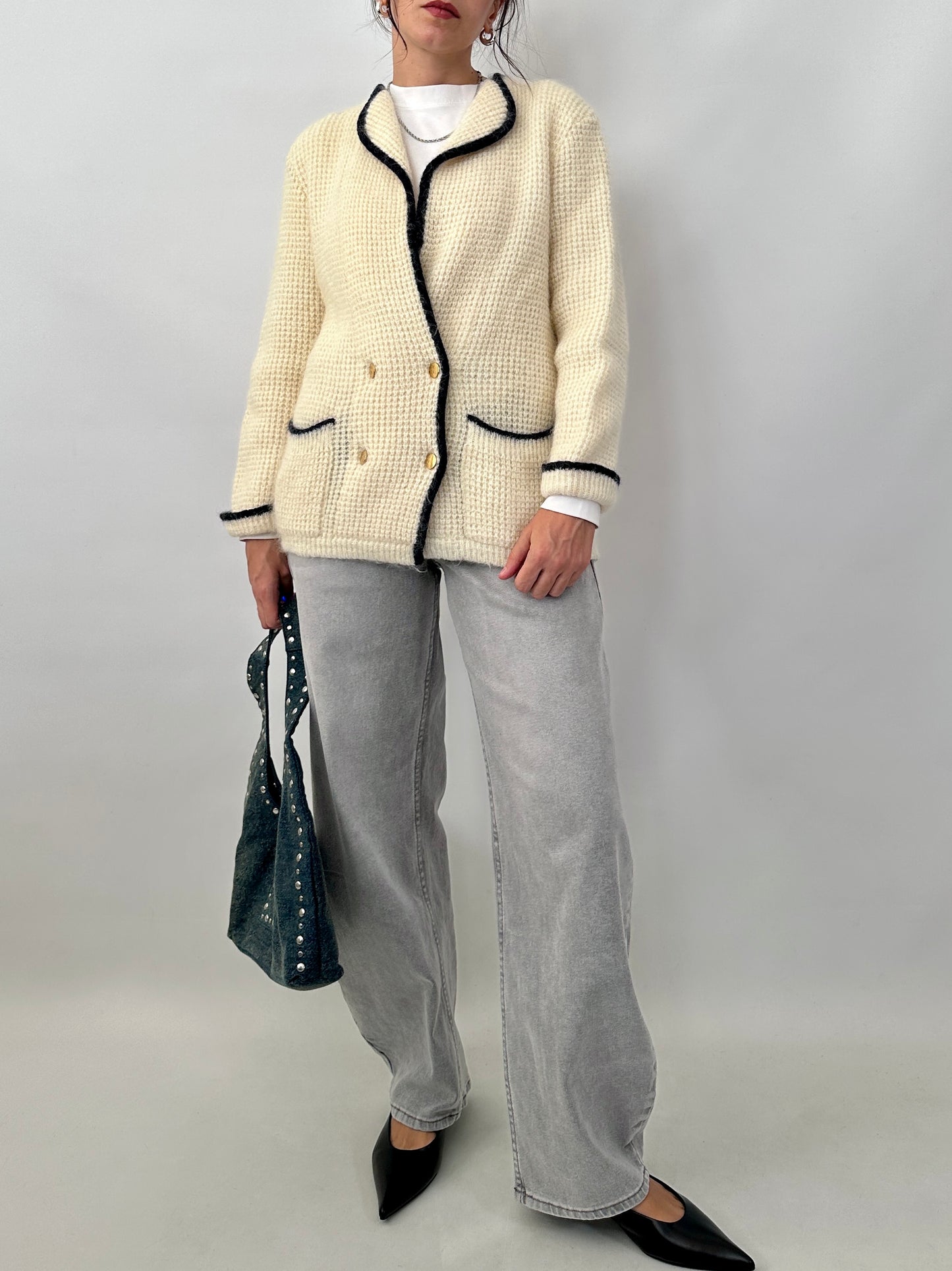 Double-breasted knitted jacket