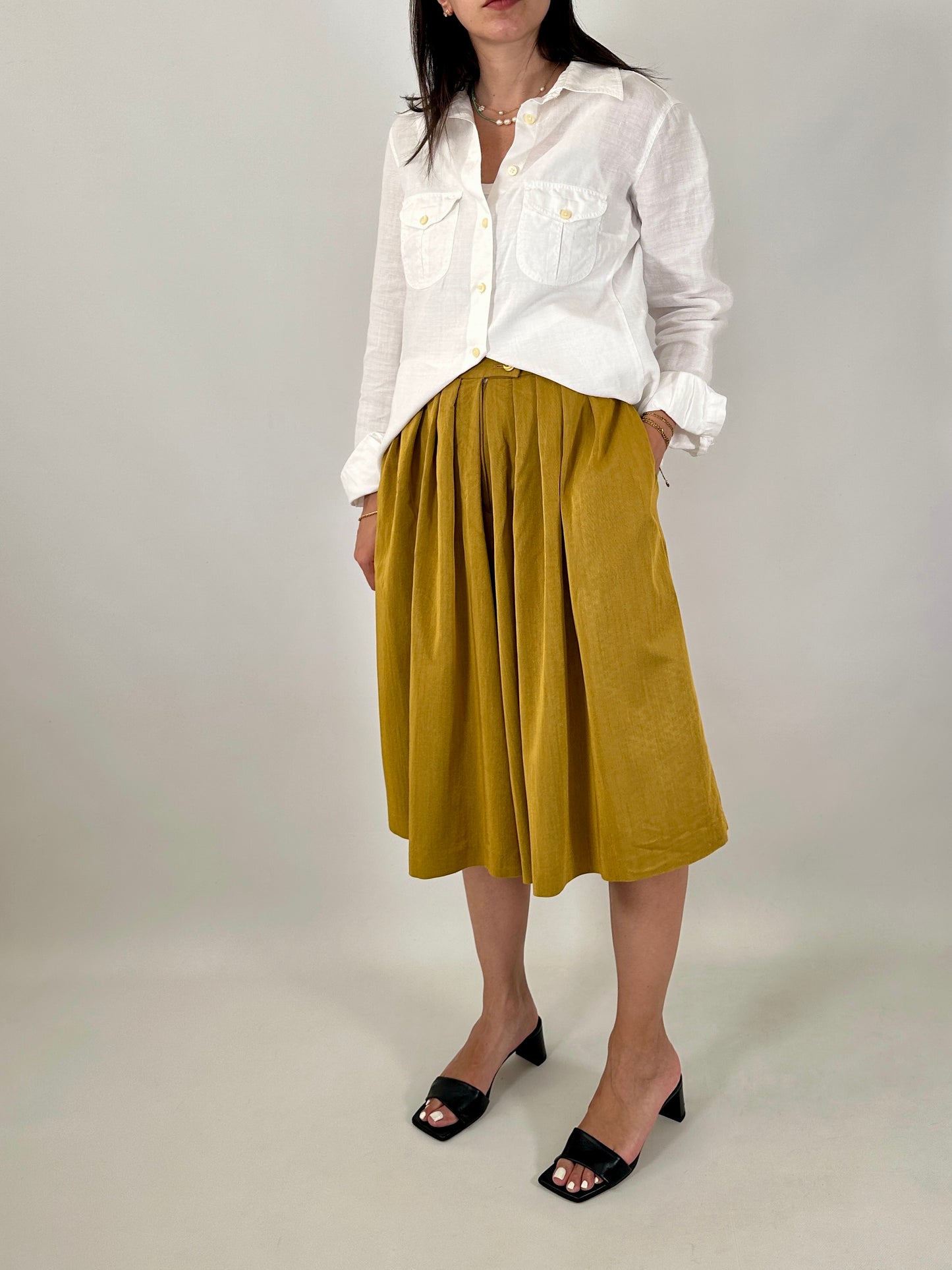 Wide-leg mustard culottes