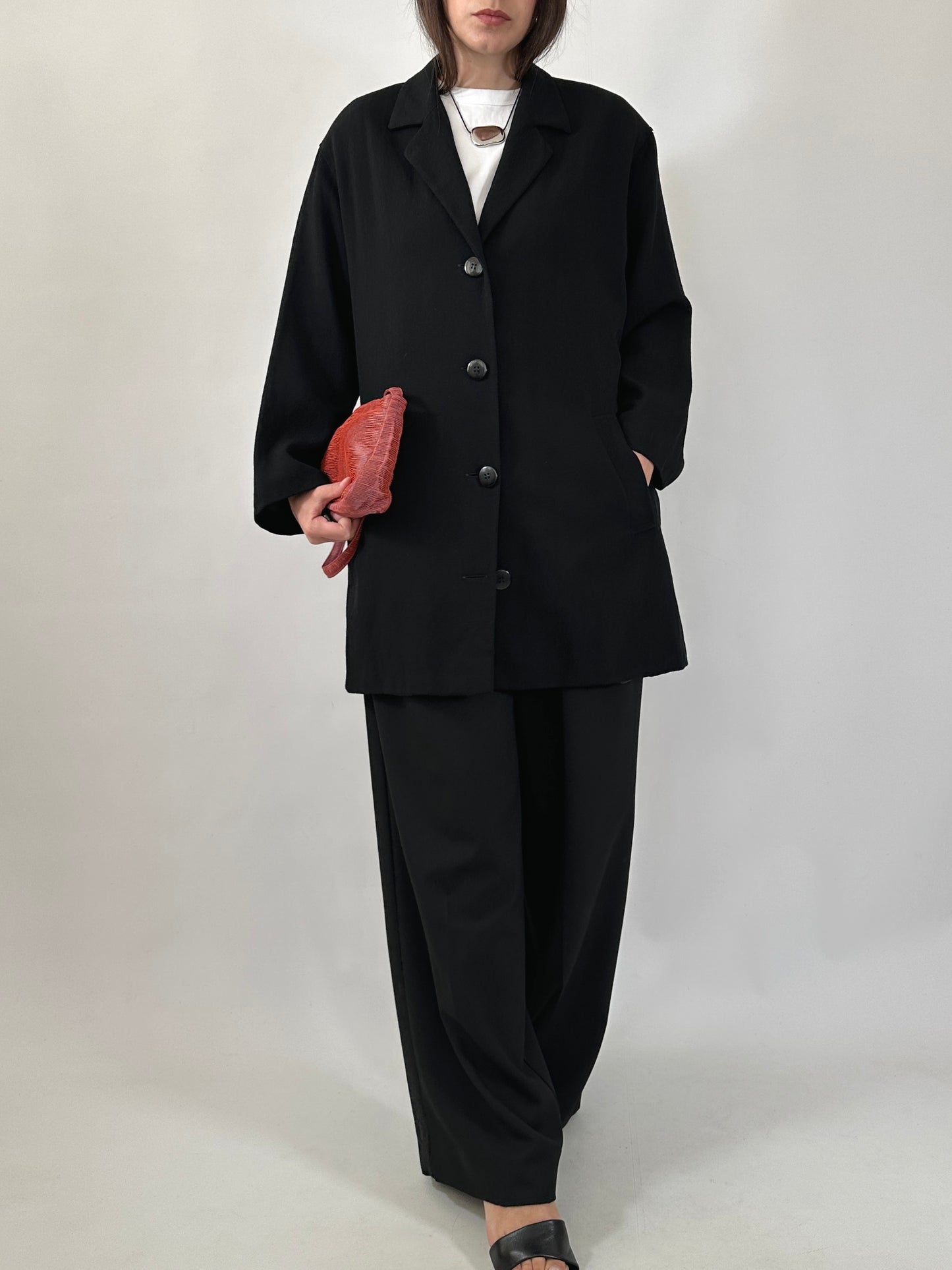 Vintage Relaxed Wool Blazer with Back Belt