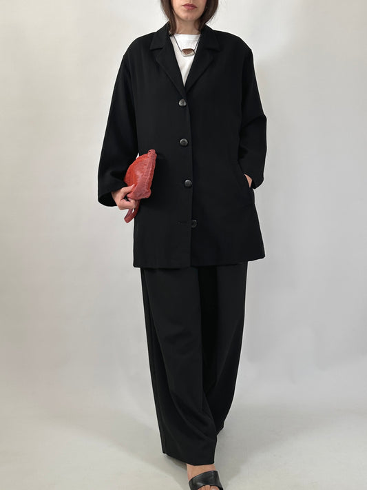Vintage Relaxed Wool Blazer with Back Belt