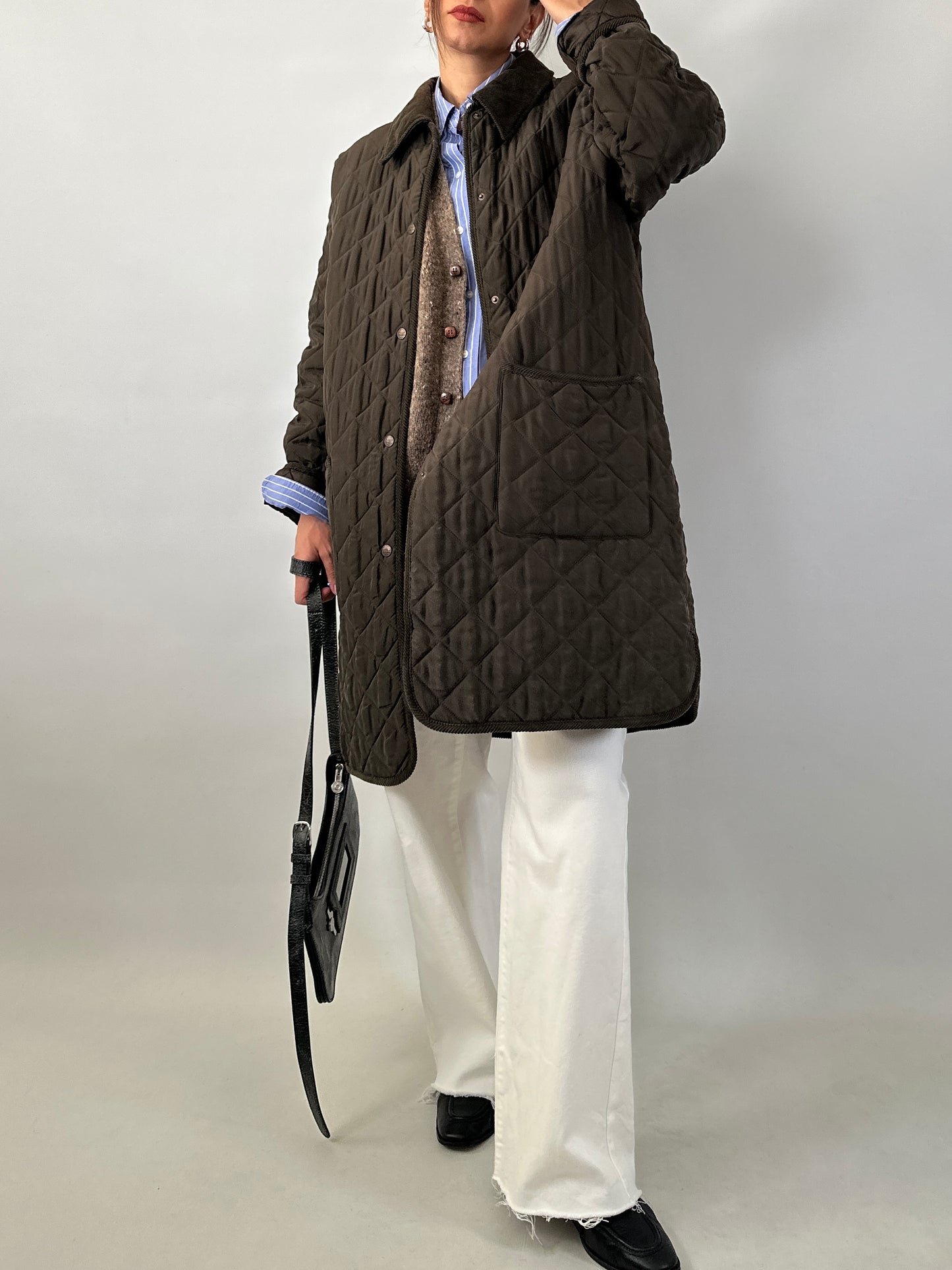 Silk long quilted jacket