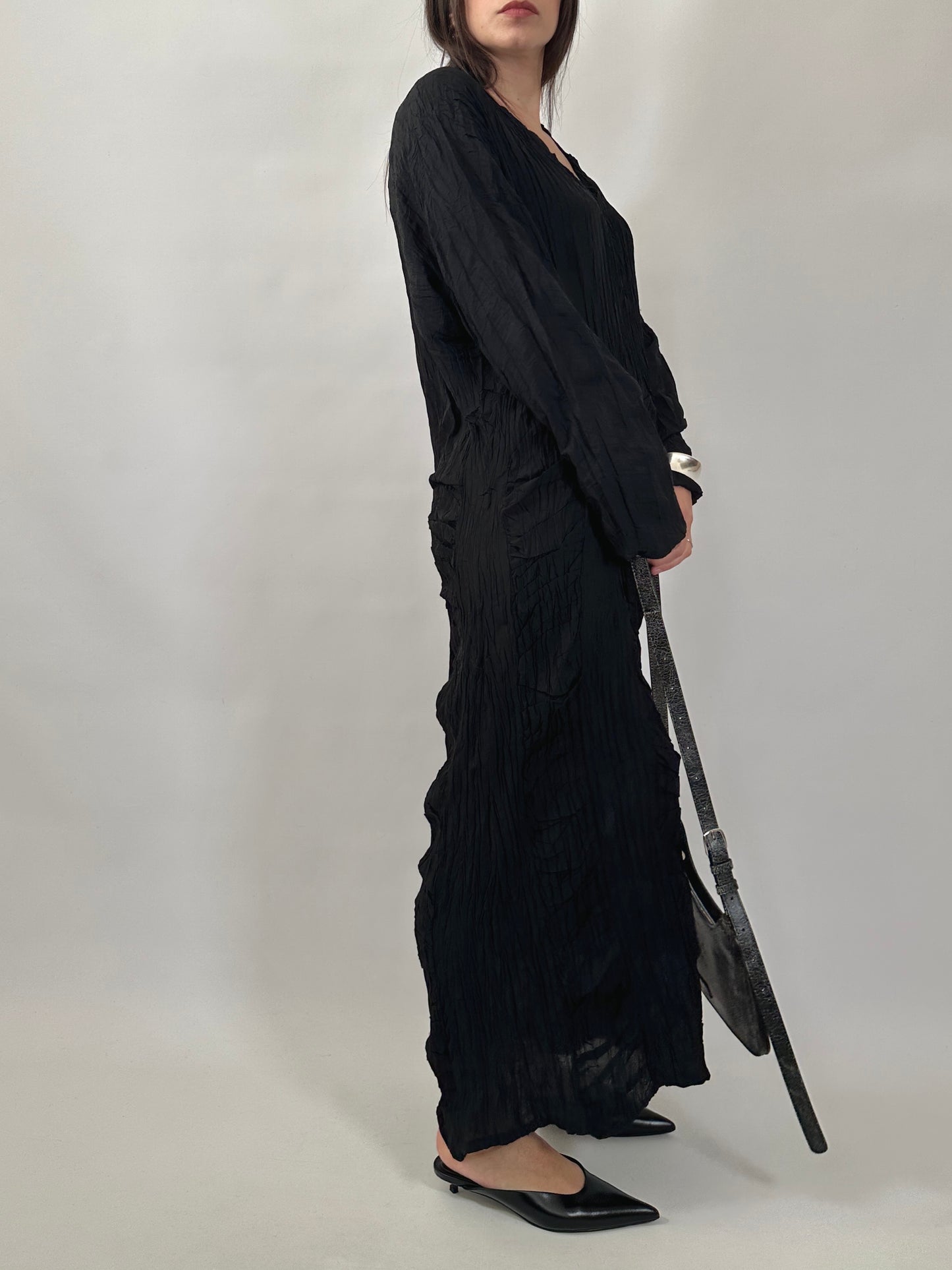 Black Crinkled Texture Dress