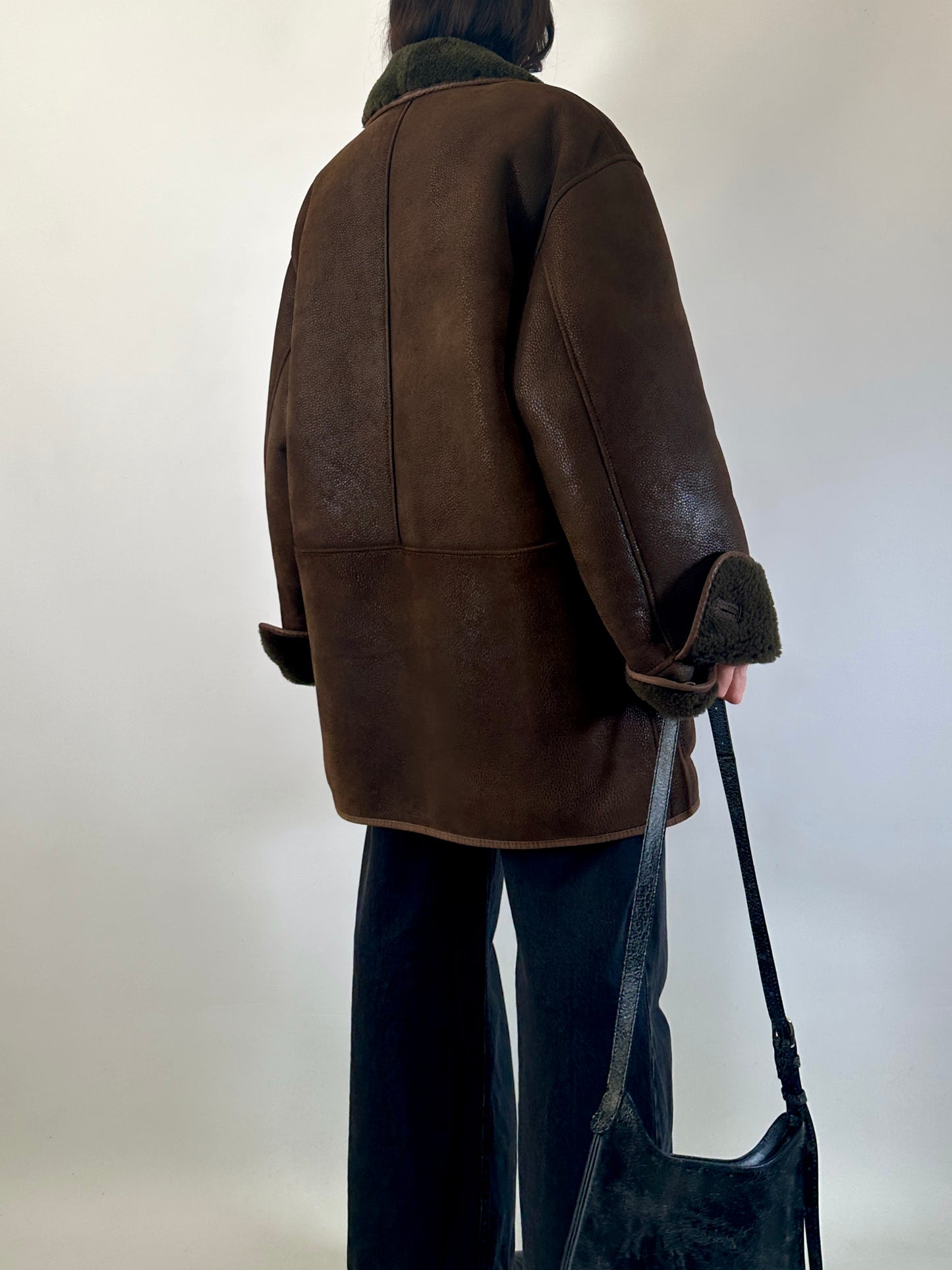 Original vintage wild shearling in brown & green