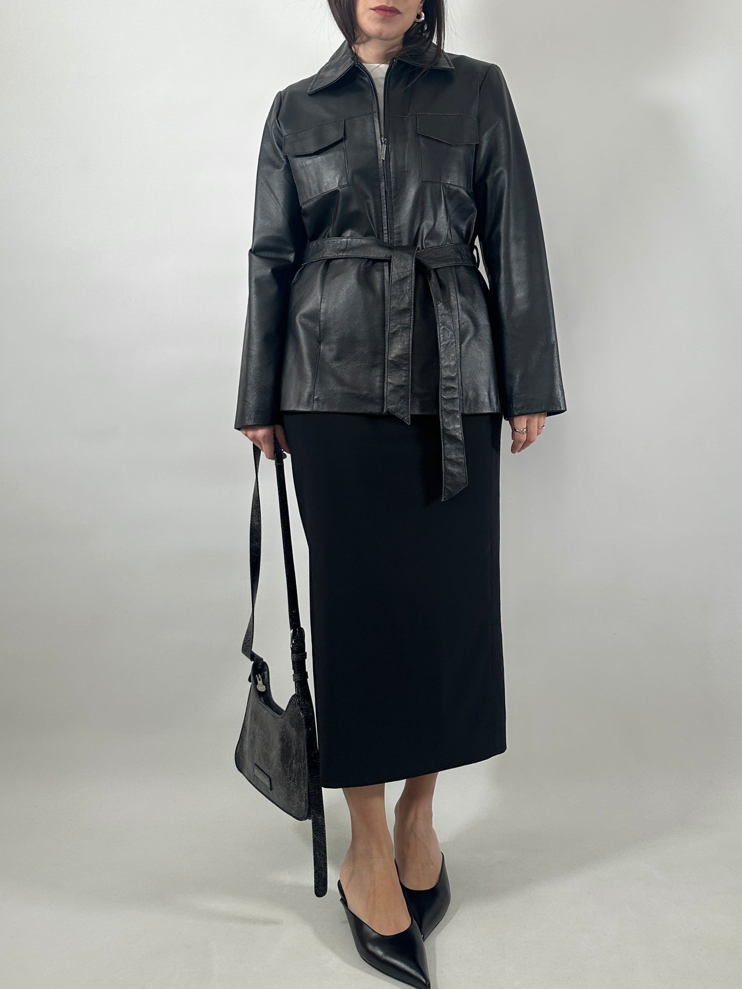 Vintage Leather Belted Jacket