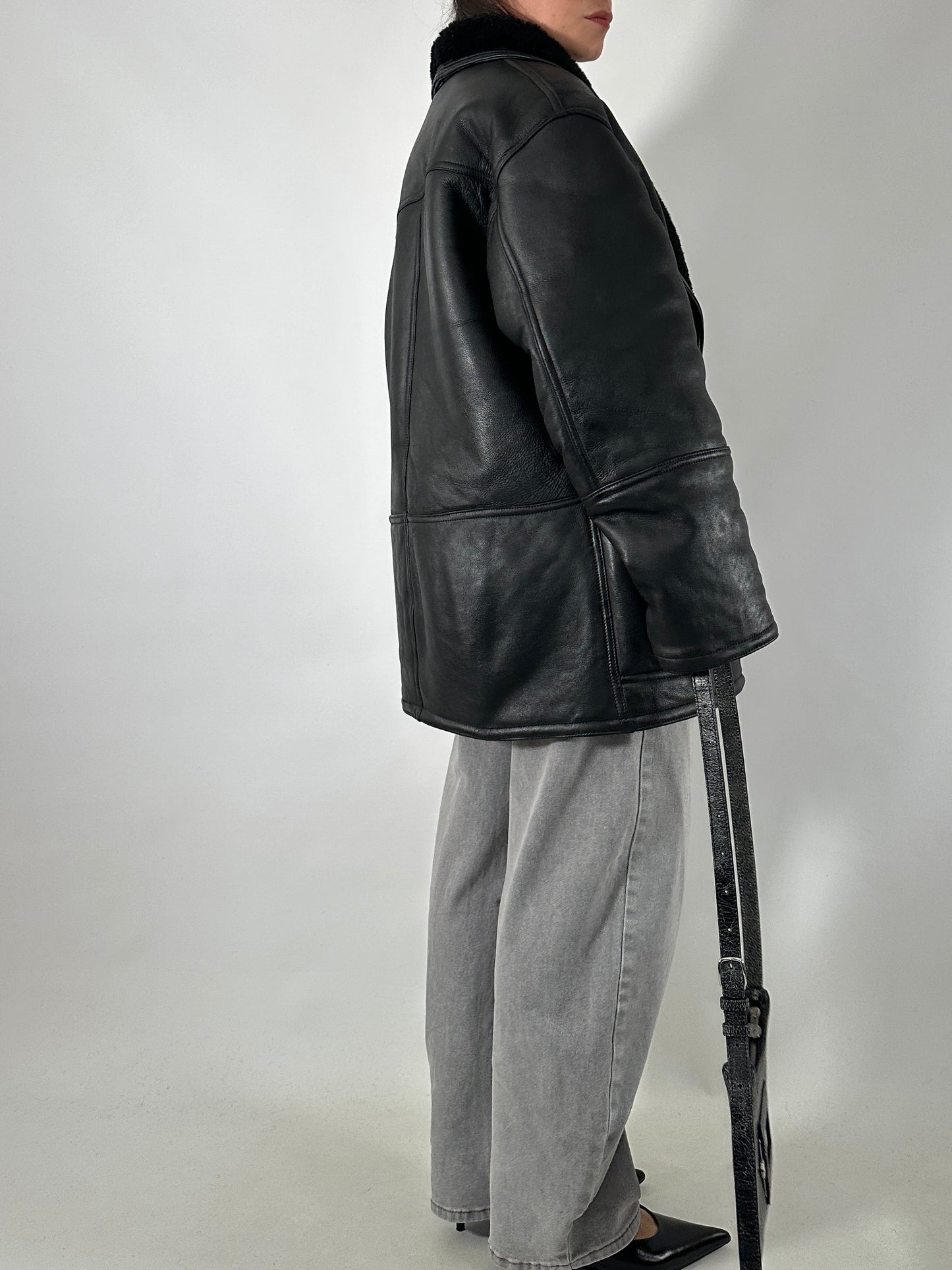 Vintage black shearling coat