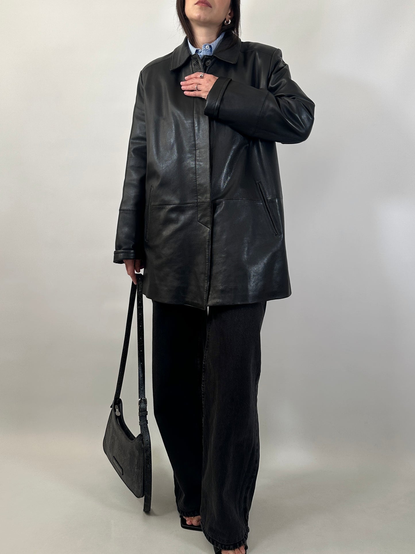 Minimal Black Leather Coat