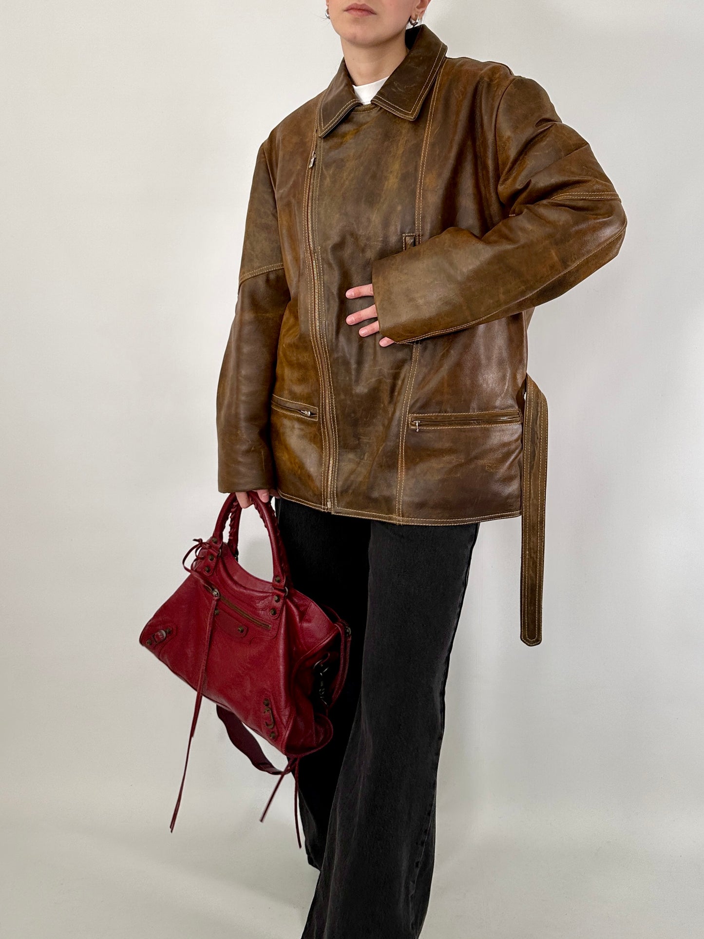 Biker jacket in real distressed leather