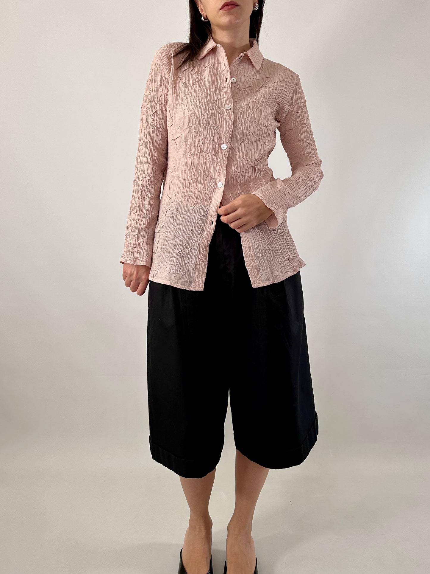 Satin crinkle pink shirt