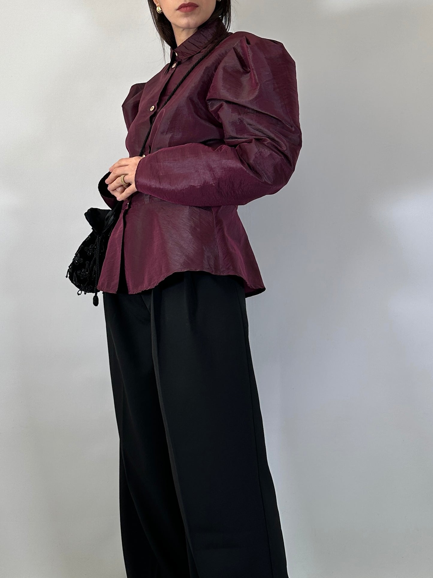 Vintage Burgundy Puff Sleeve Shirt