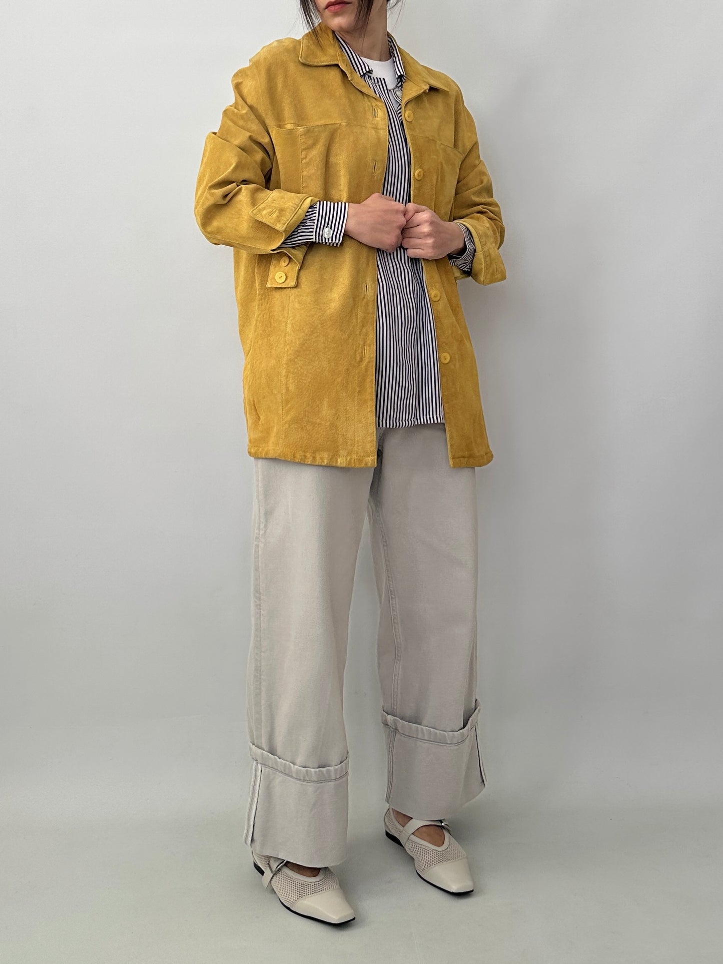 Yellow real suede overshirt