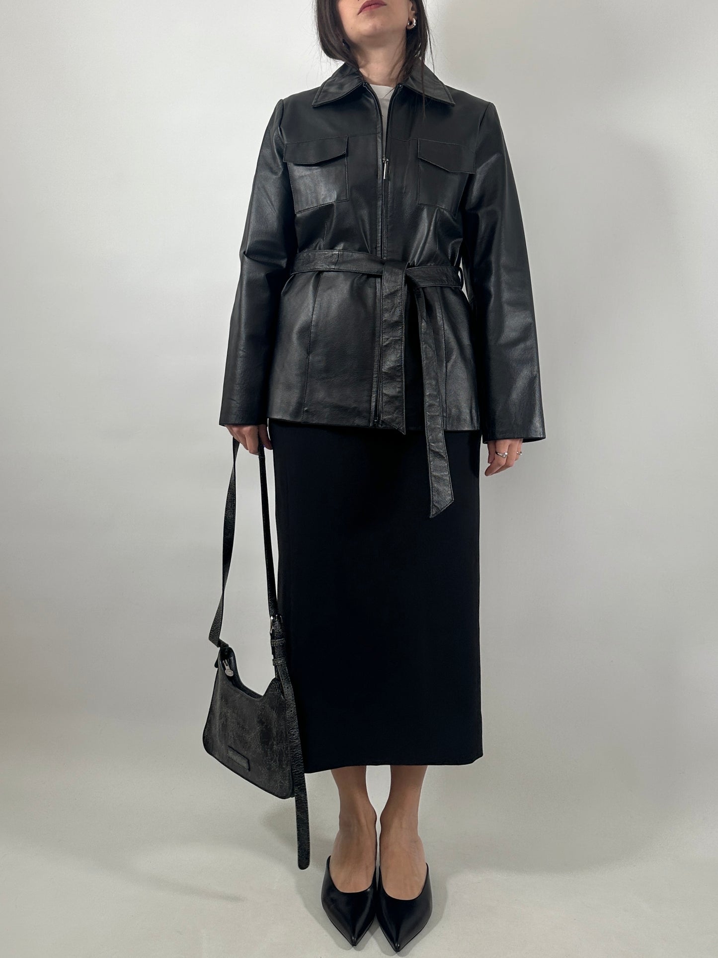 Vintage Leather Belted Jacket